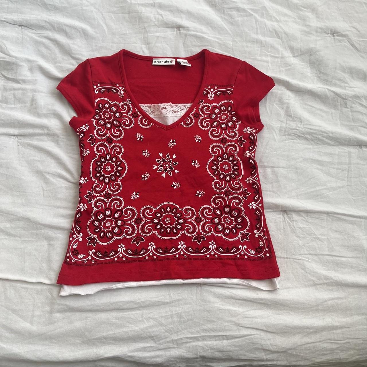 vintage 90s energie red bandanna baby tee with a... Depop
