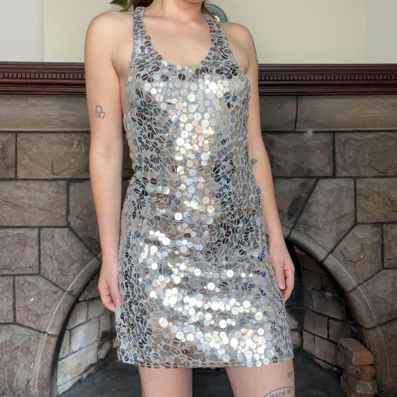 vintage 90s silver sequin mini... - Depop