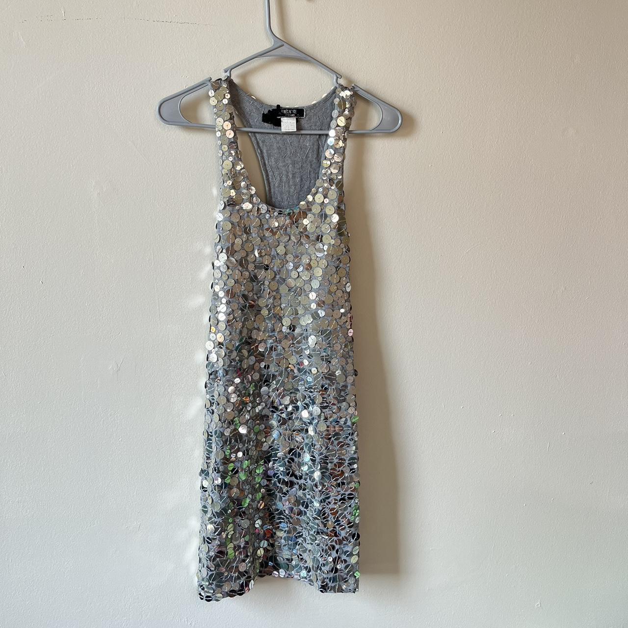 vintage 90s silver sequin mini... - Depop