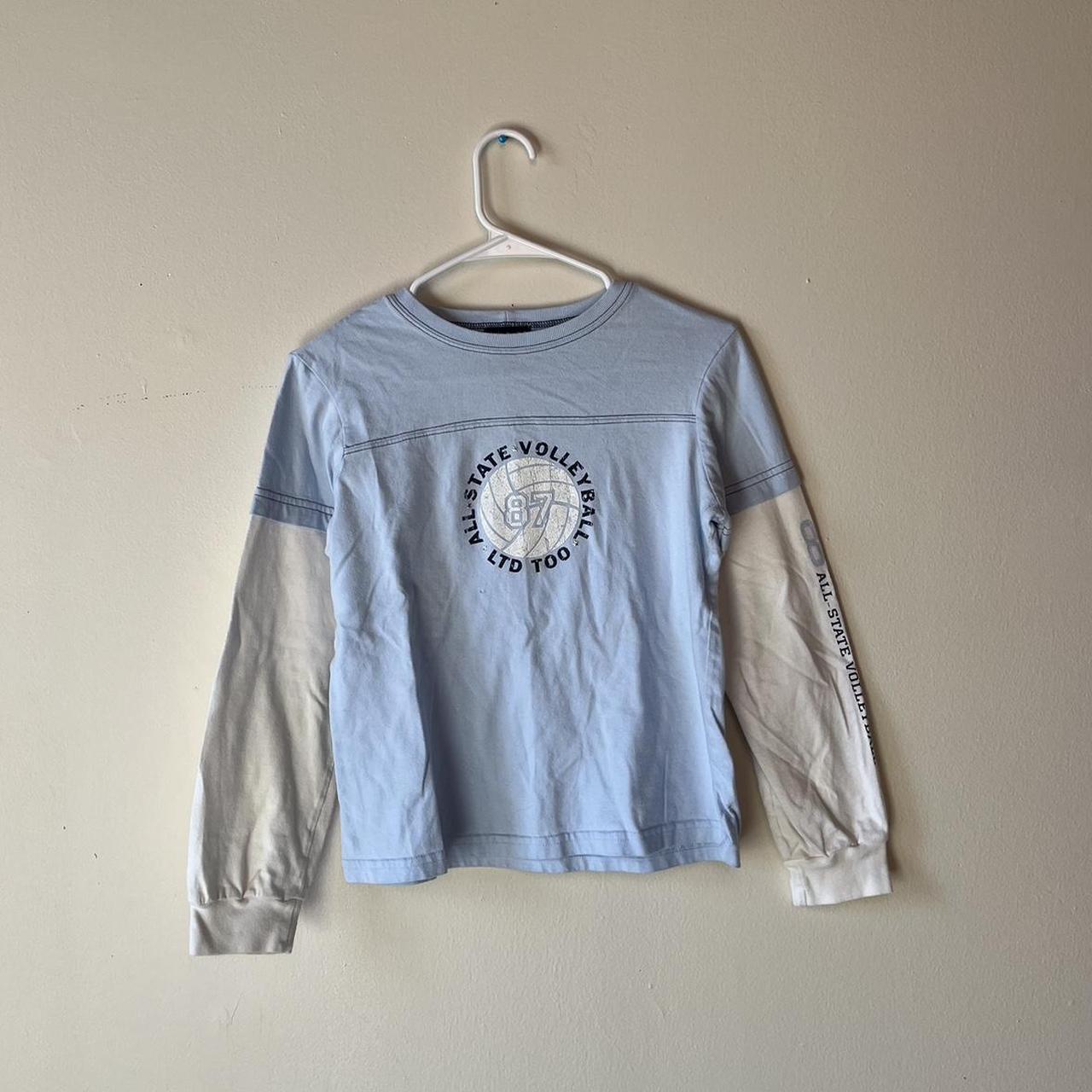 vintage light blue and white limited too long sleeve... - Depop