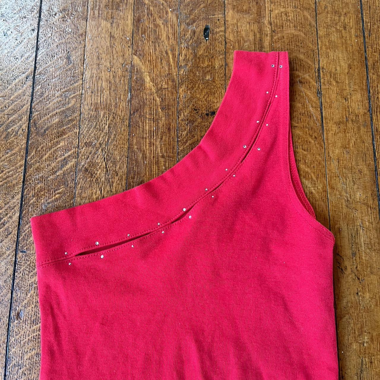 vintage 90s derek heart red one shoulder tank top - Depop