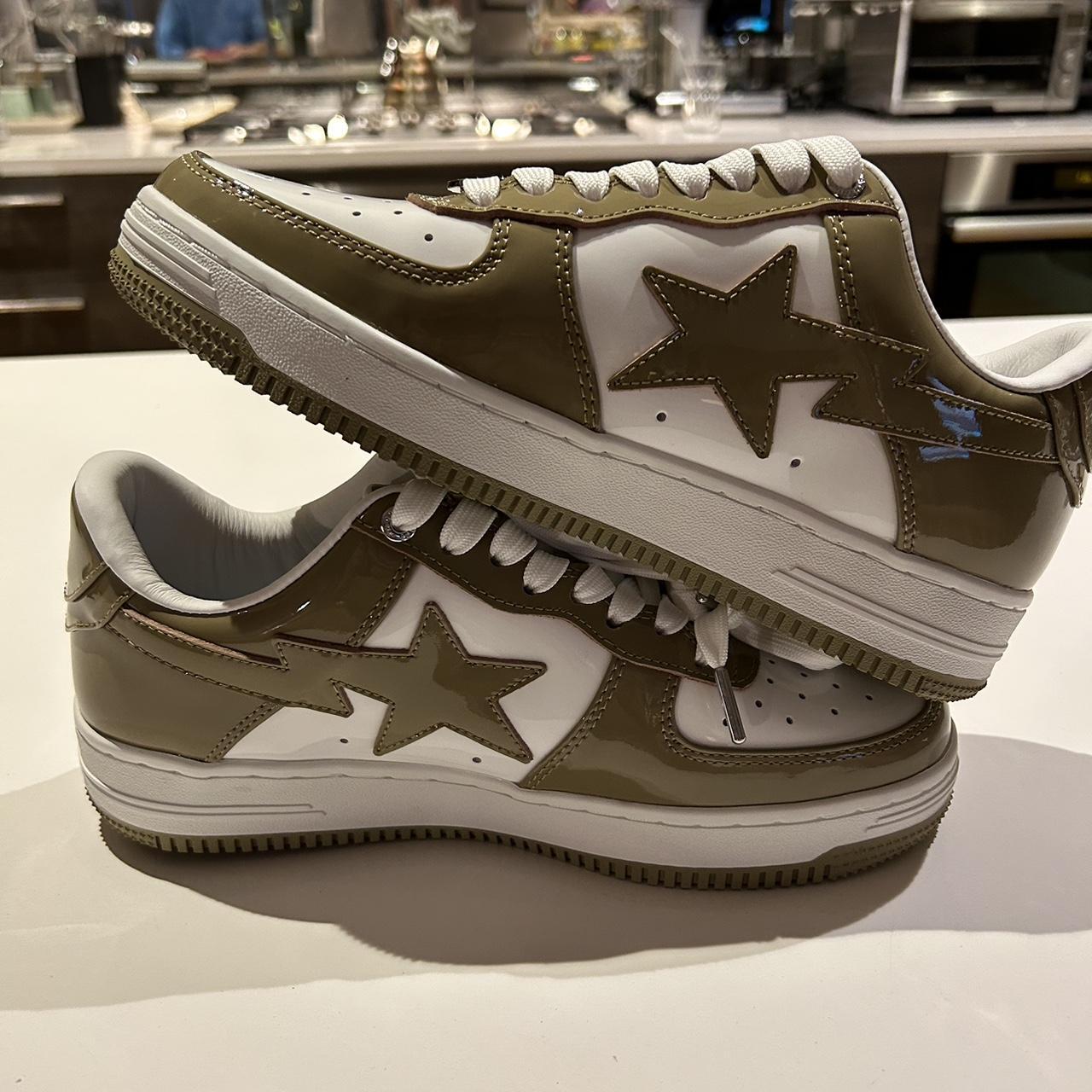 BAPE Men's Khaki and White Trainers | Depop