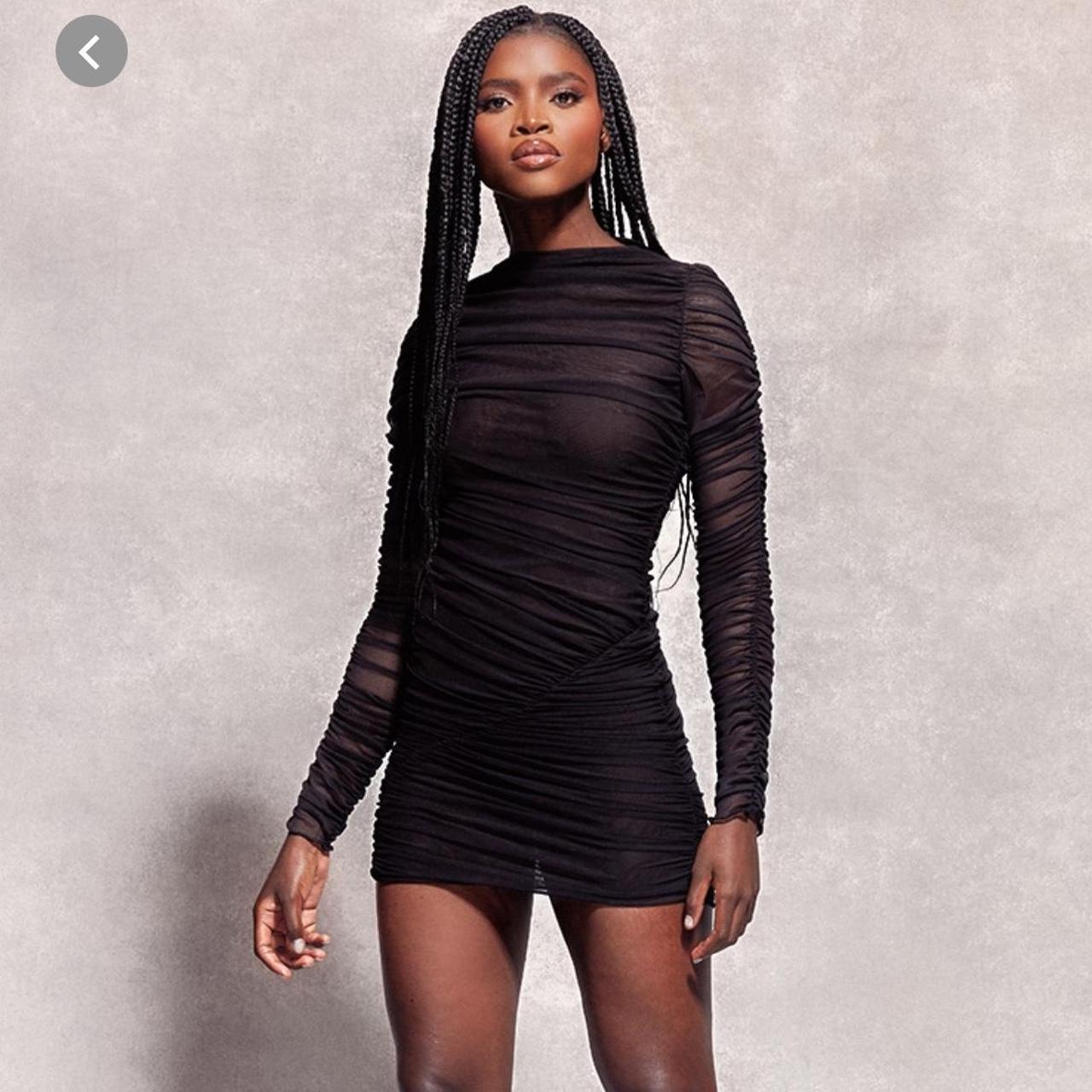 Pretty Little Thing Black Long Sleeve Ruched Dress Black Sequin