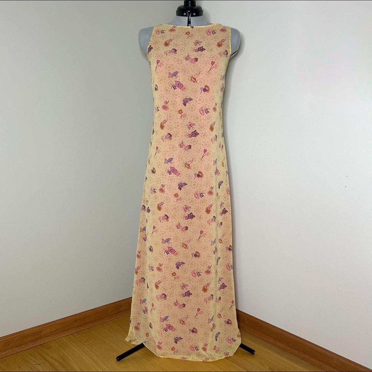 American Eagle Outfitters Women's Yellow and Pink Dress Depop