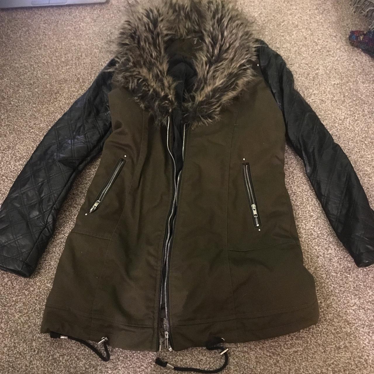 Primark Women's Khaki and Black Coat Depop