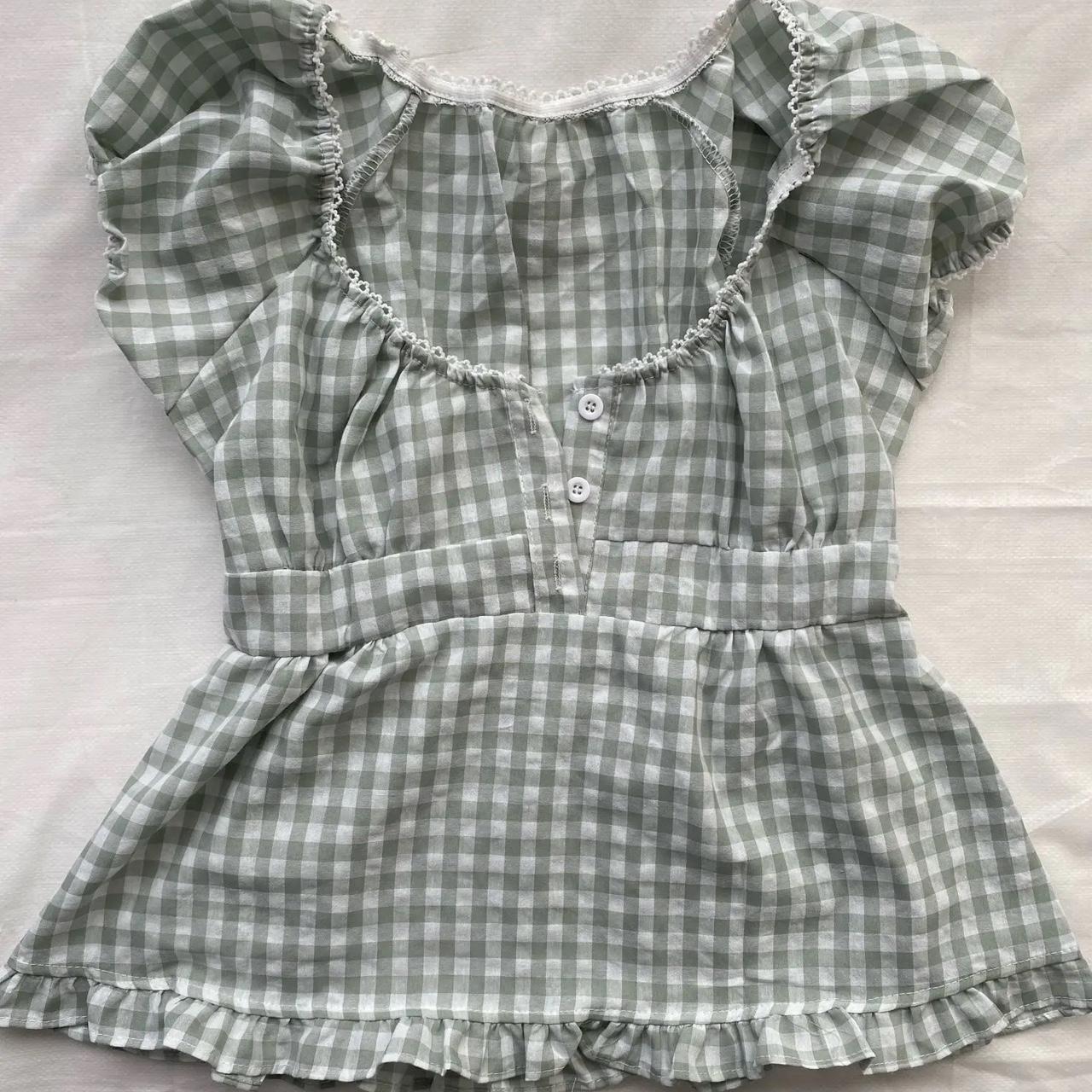 super cute checkered milkmaid style top! available... - Depop