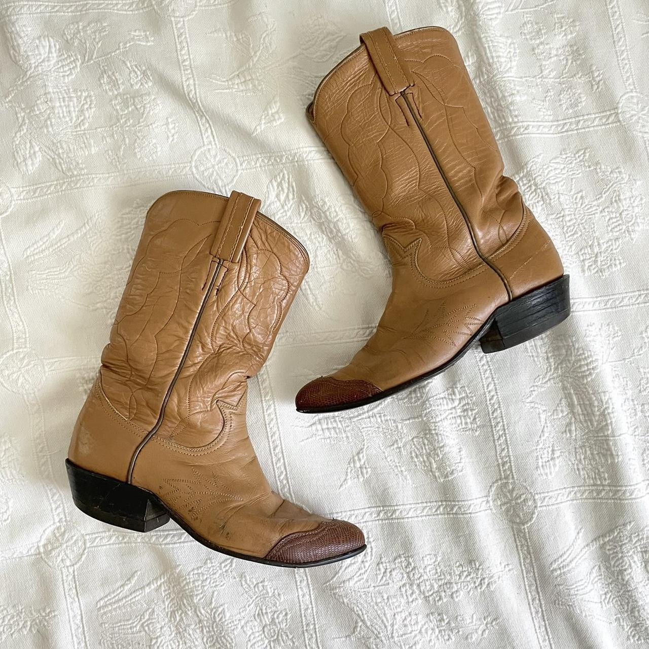 vintage tan cowboy boots (cowGIRL boots) featuring a... - Depop