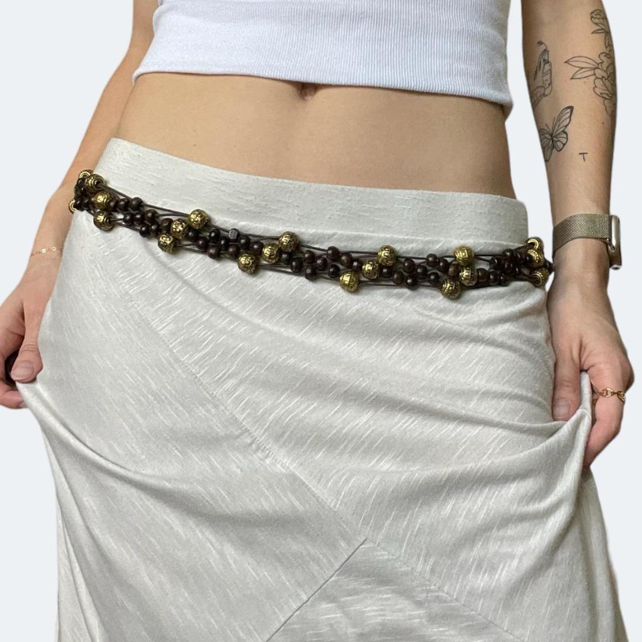 Women's Tan Gold Chain Waist Belt