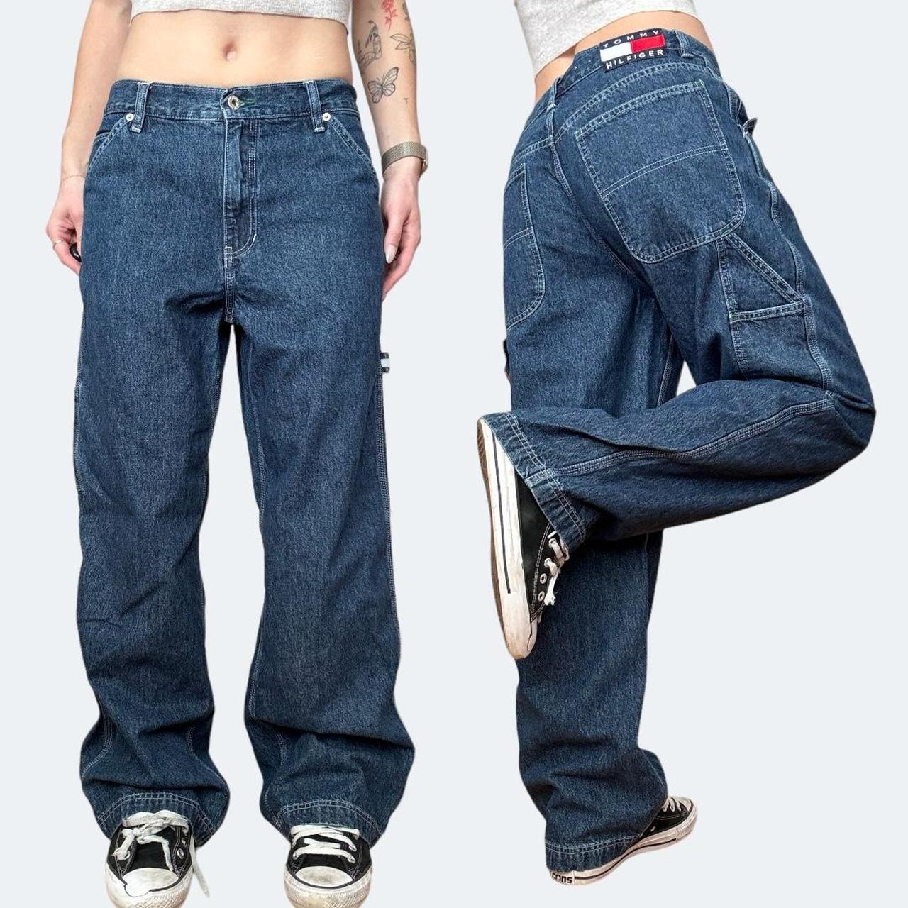 Y2K baggy cargo jeans pants by vintage early 2000s... - Depop