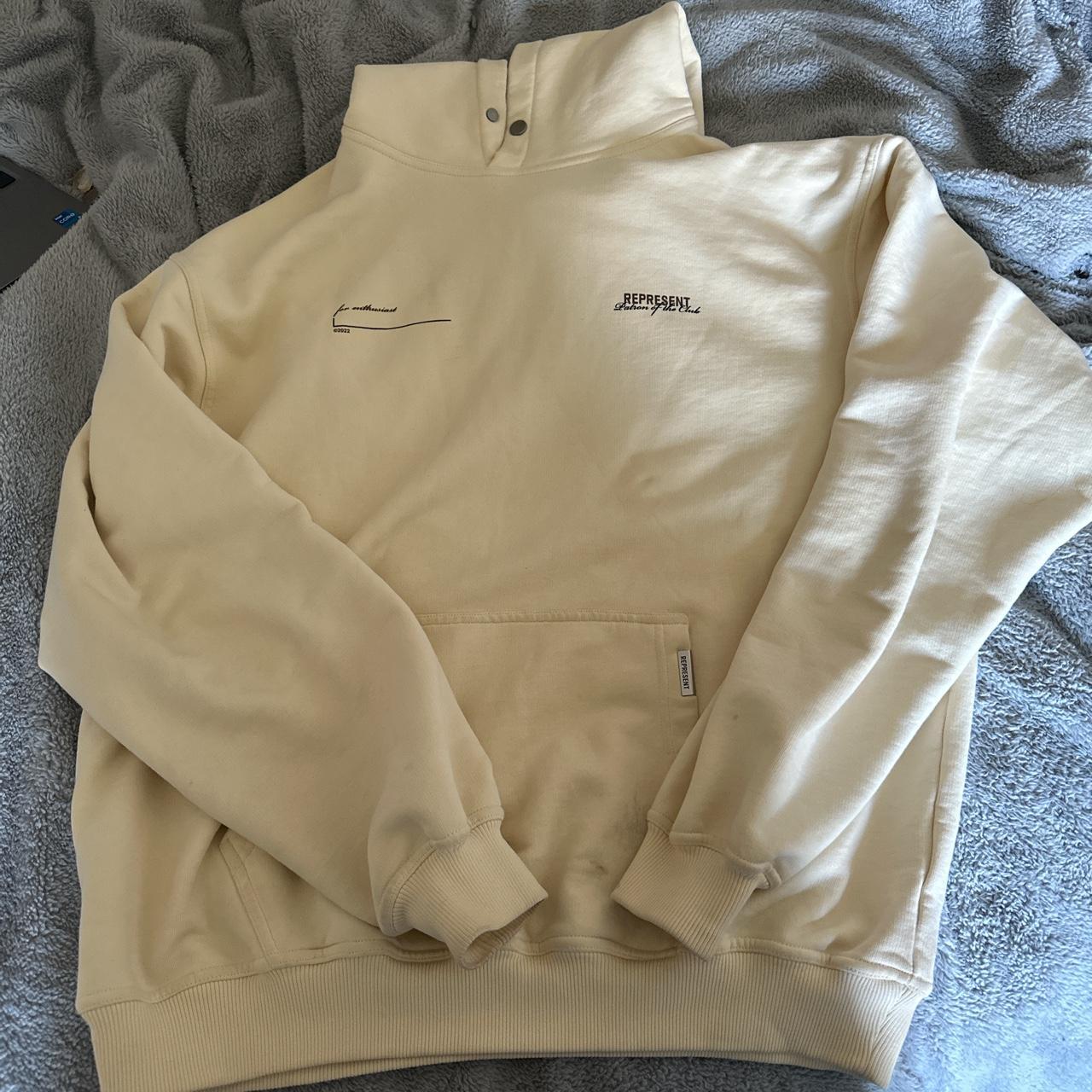 Represent Men's Tan and Cream Hoodie Depop