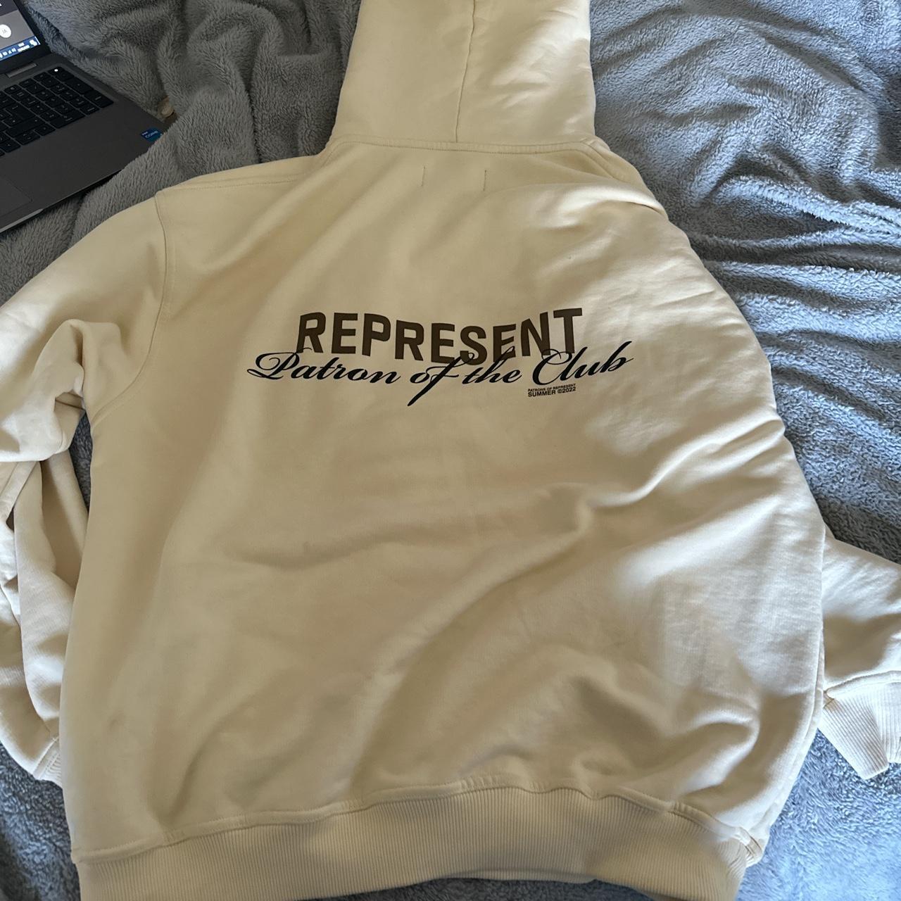 Represent Men's Tan and Cream Hoodie Depop