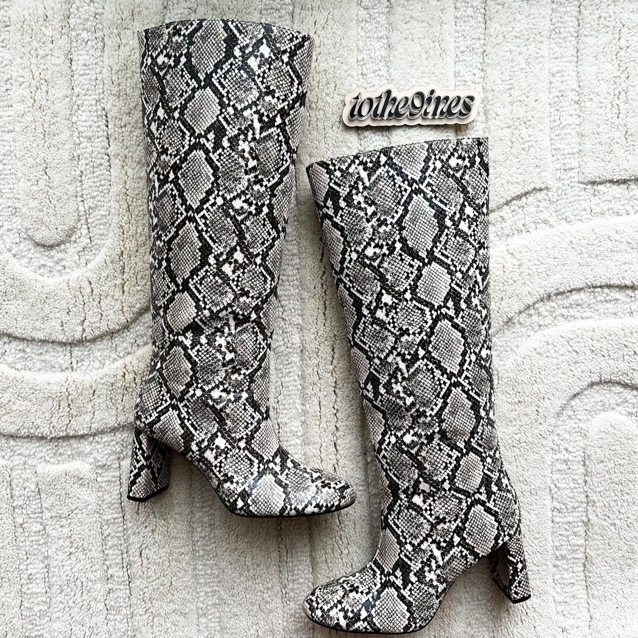 Snake print knee clearance high boots zara