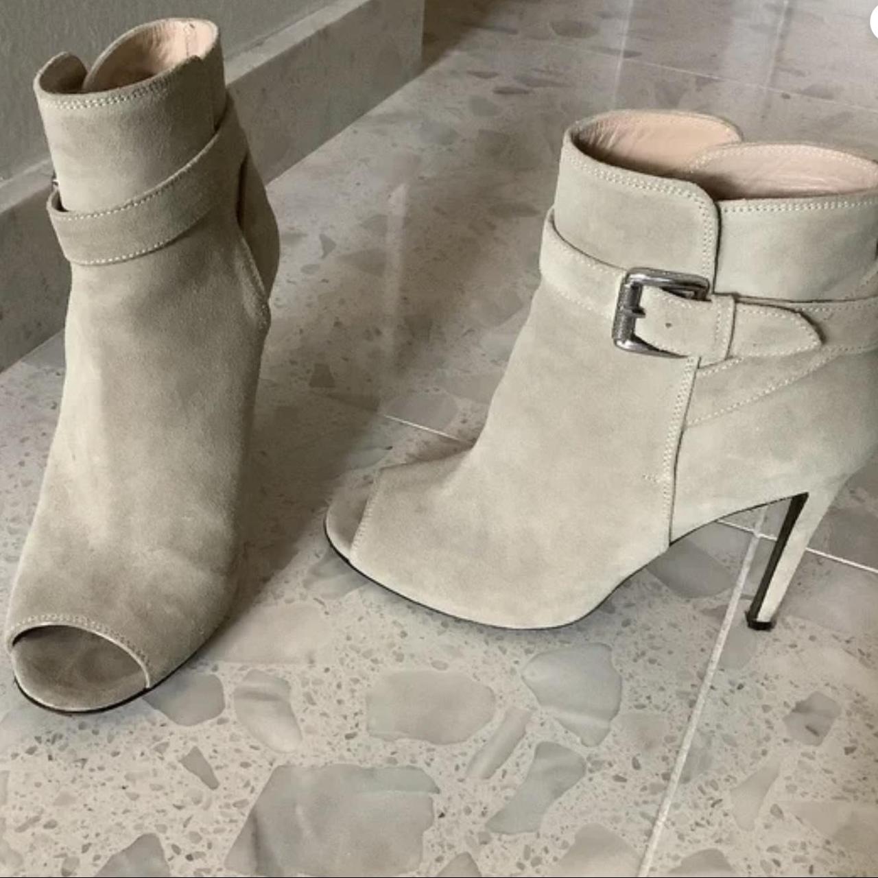 Cream peep toe top ankle boots