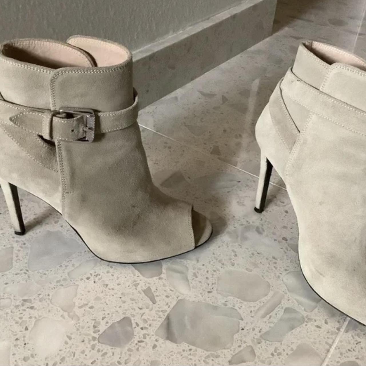 cream peep toe ankle boots