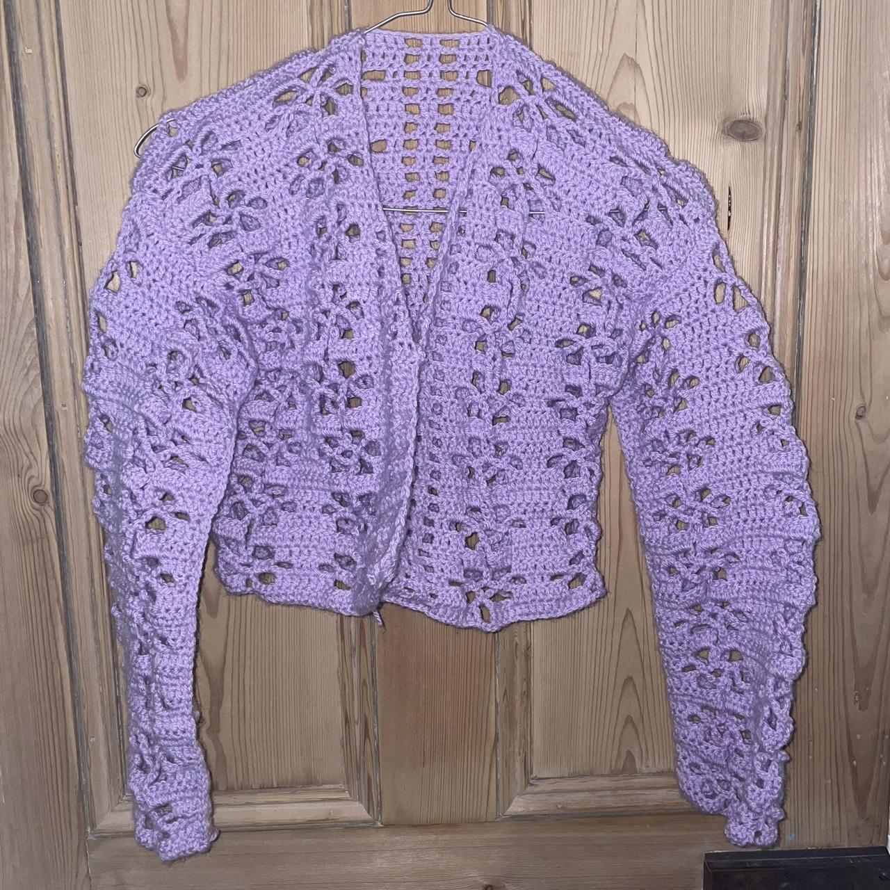 Purple flower cut out hand made crochet... - Depop