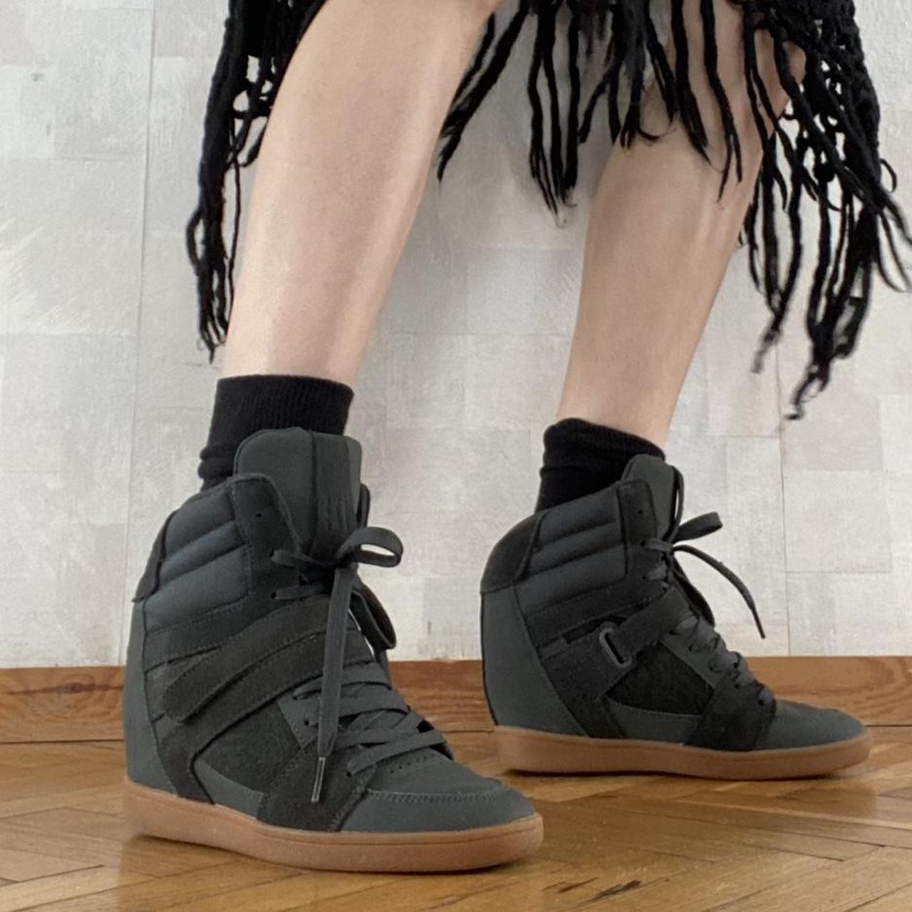 denim wedge sneakers