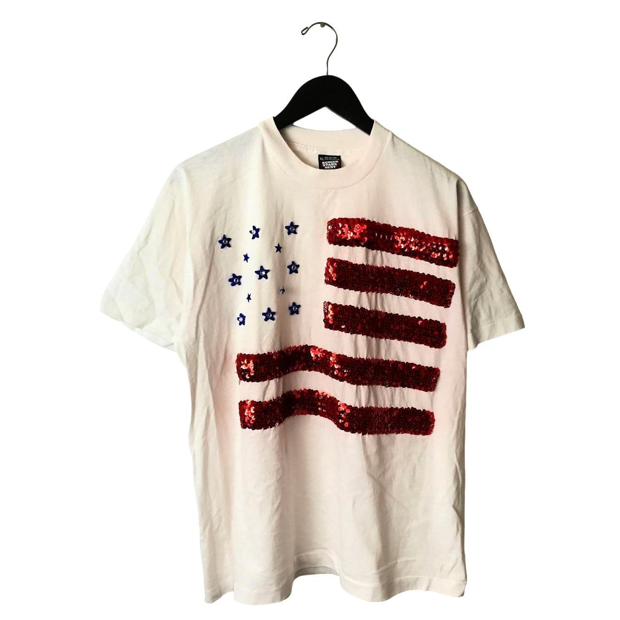 90s Vintage American Flag Sequins Rhinestones Tee T... - Depop