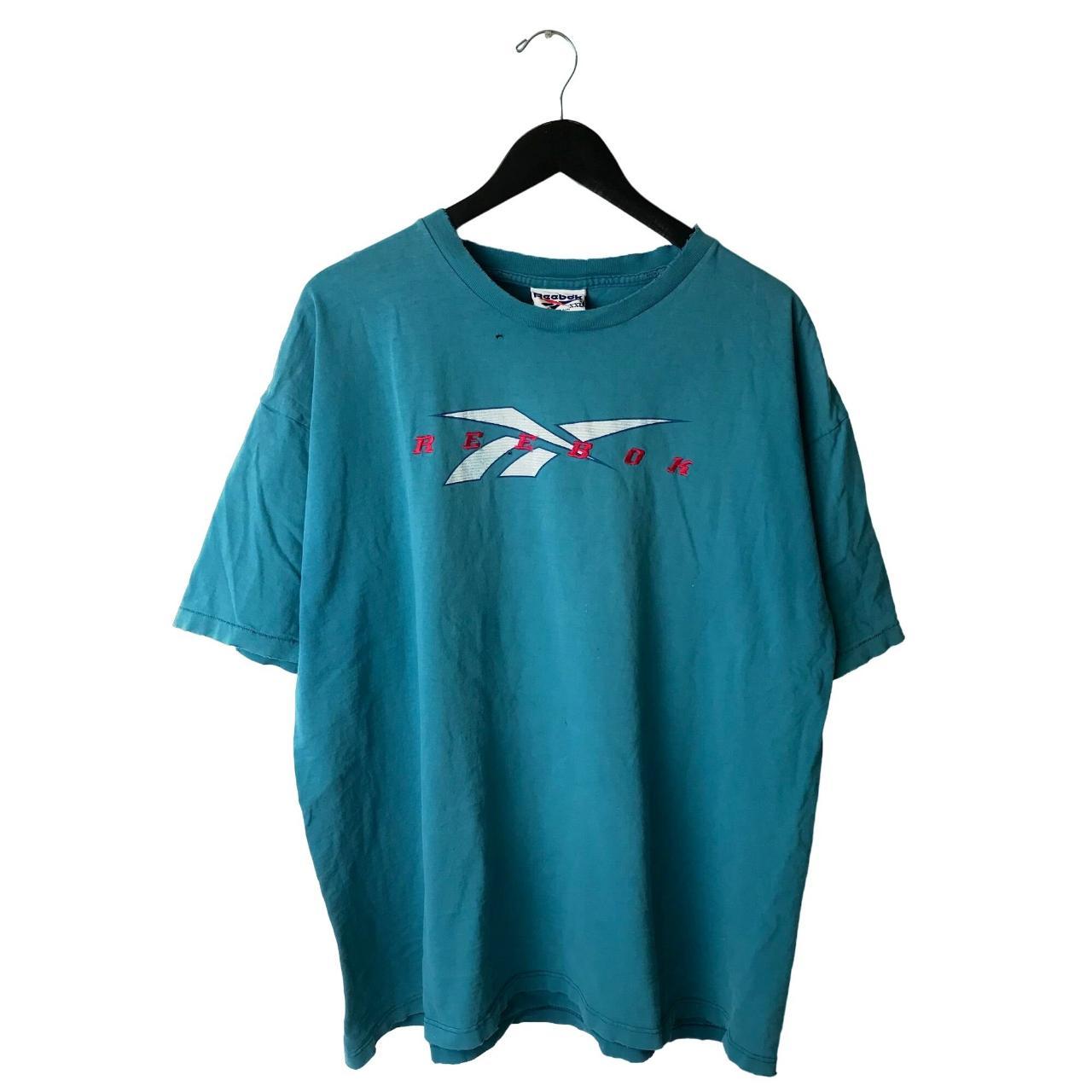 90s Vintage Distressed Reebok T Shirt Adult Blue 2XL... - Depop
