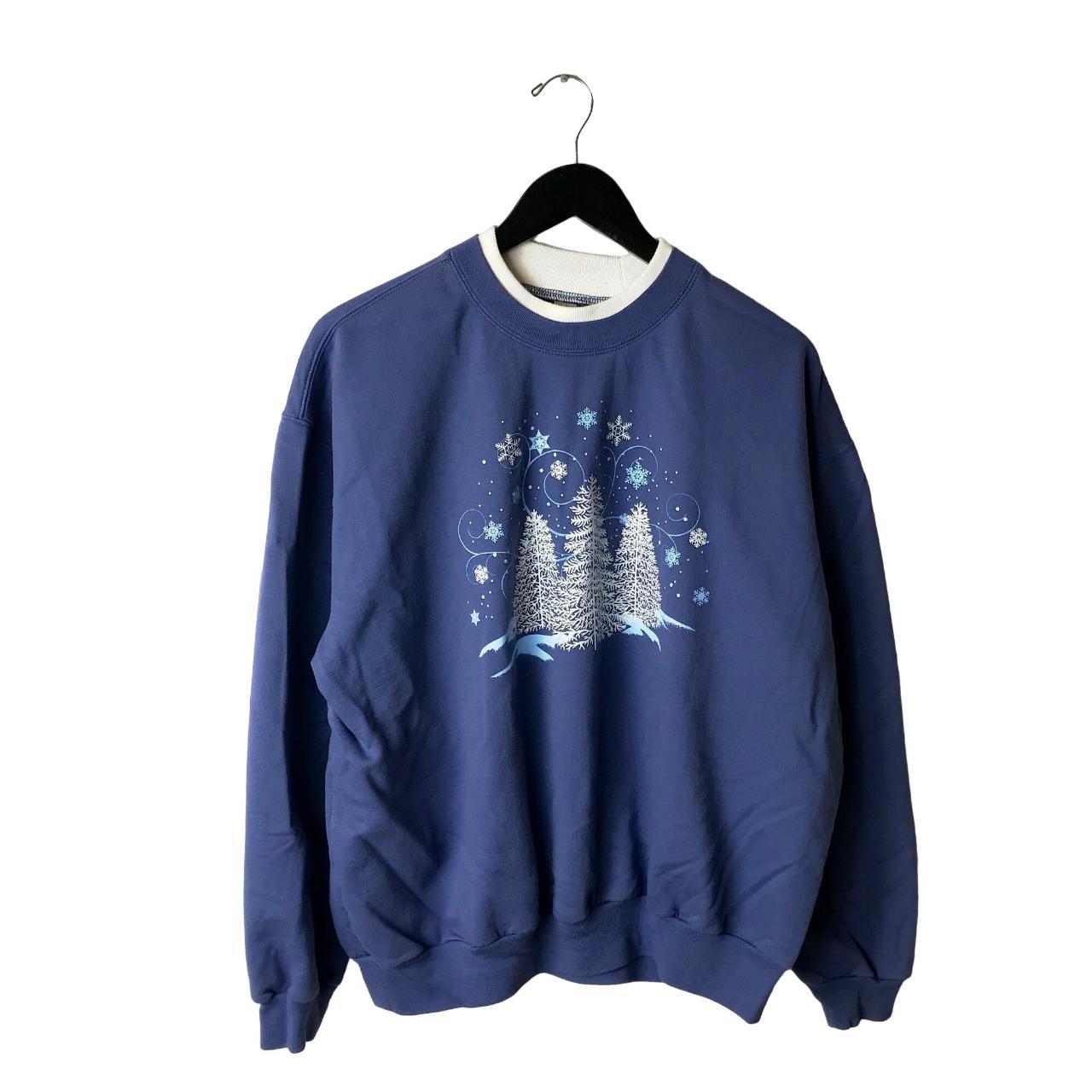 Snowflakes Pine Trees Womens Crewneck Sweatshirt... - Depop