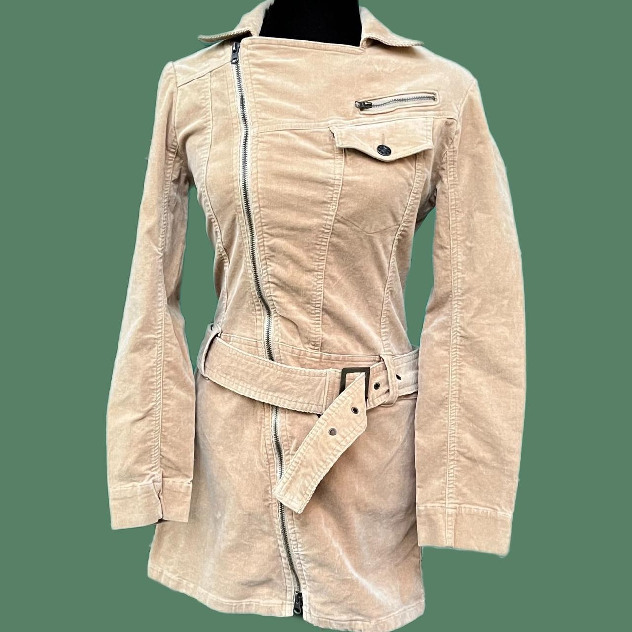 early 2000's tan corduroy jacket zips up in the... Depop