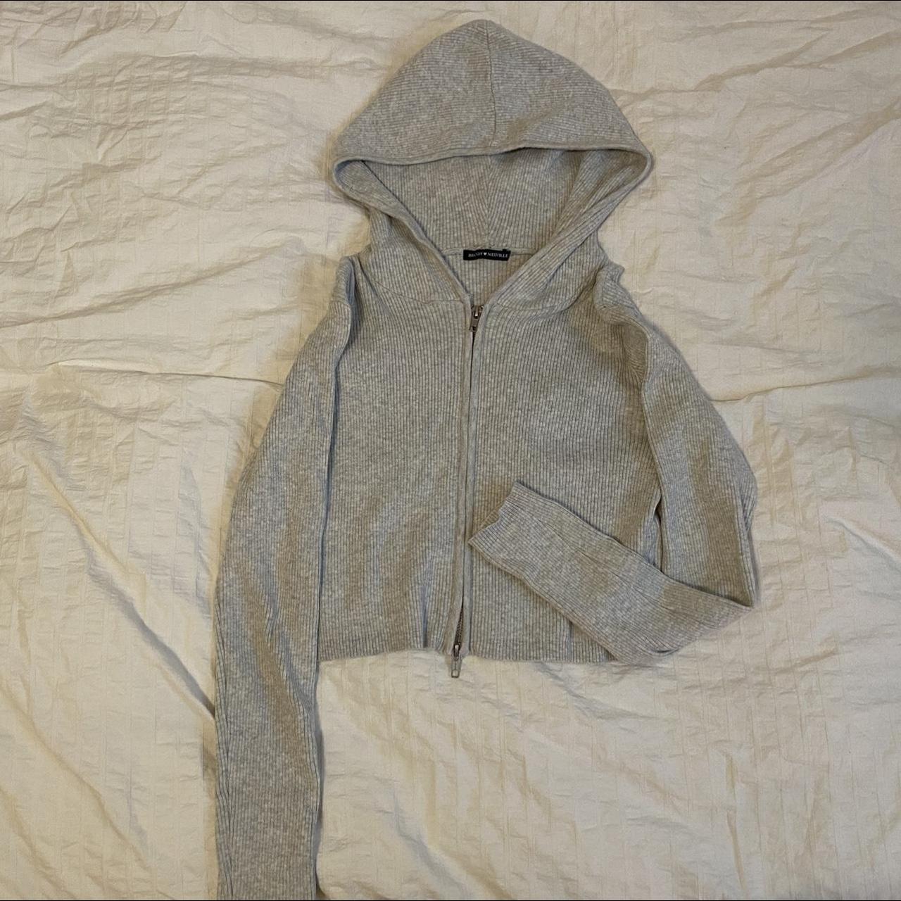 Brandy Melville cropped zip up hoodie, barely worn! - Depop