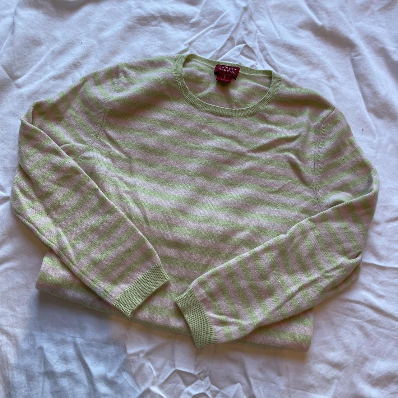pink and green striped 100% cashmere sweater,