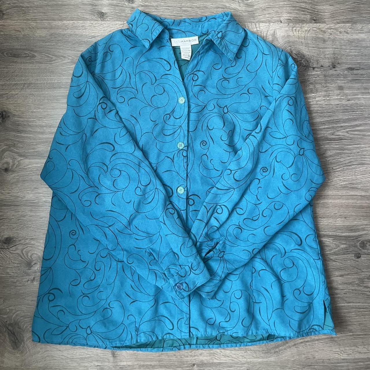 vintage sag Harbor blue teal shirt jacket with black... - Depop