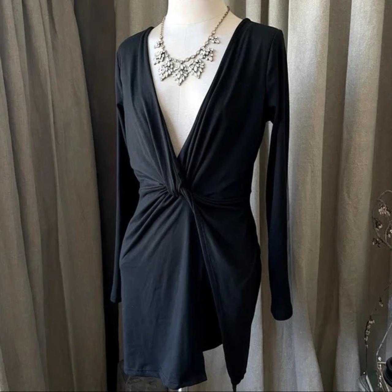 Fashion Nova Full Grown Knot Dress Black Super Soft Black V Neck