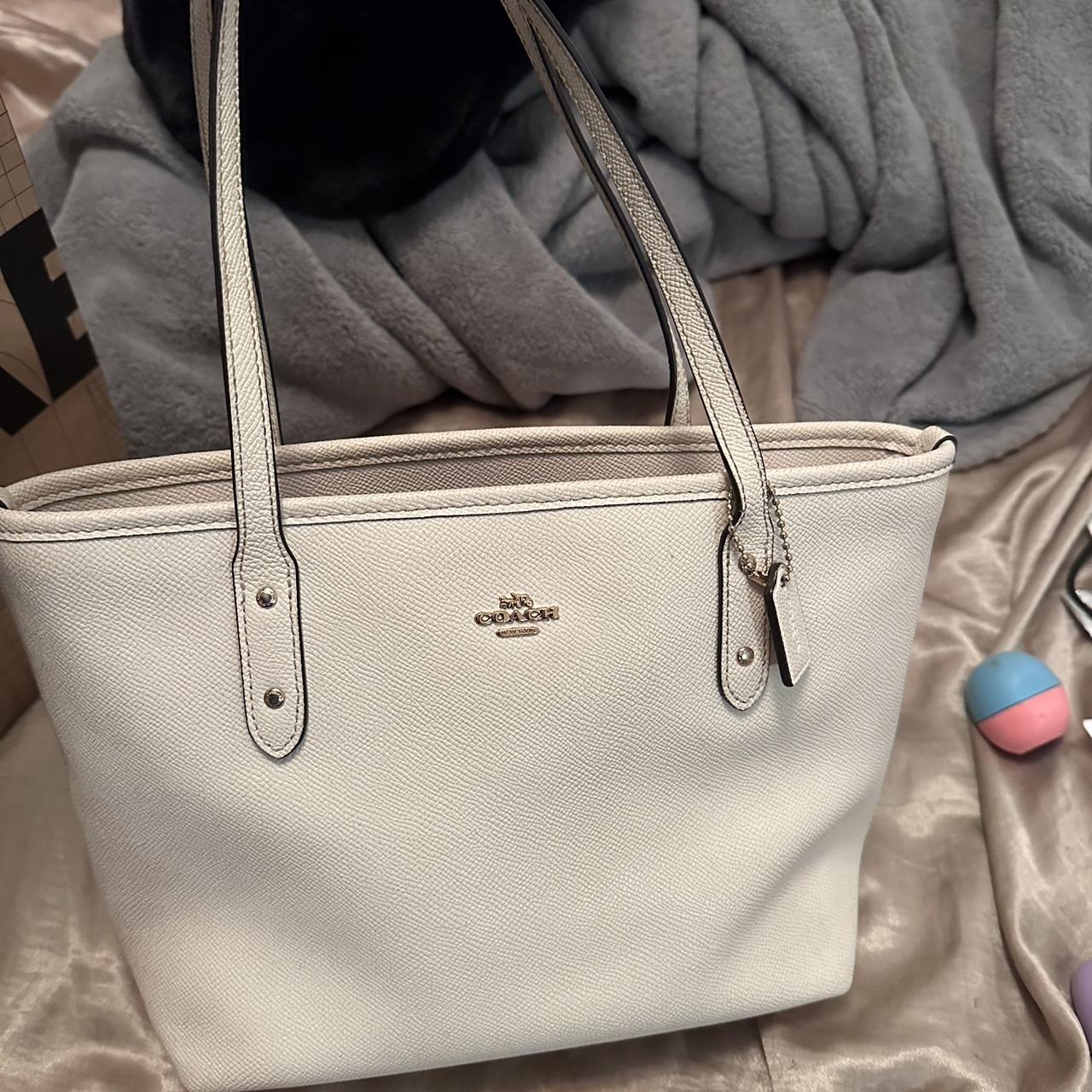 White leather mini tote Coach bag with gold details... - Depop
