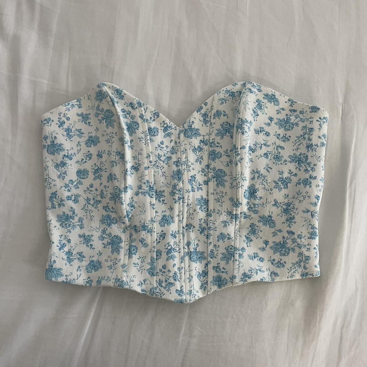 Zara Women's Blue and White Croptop Depop