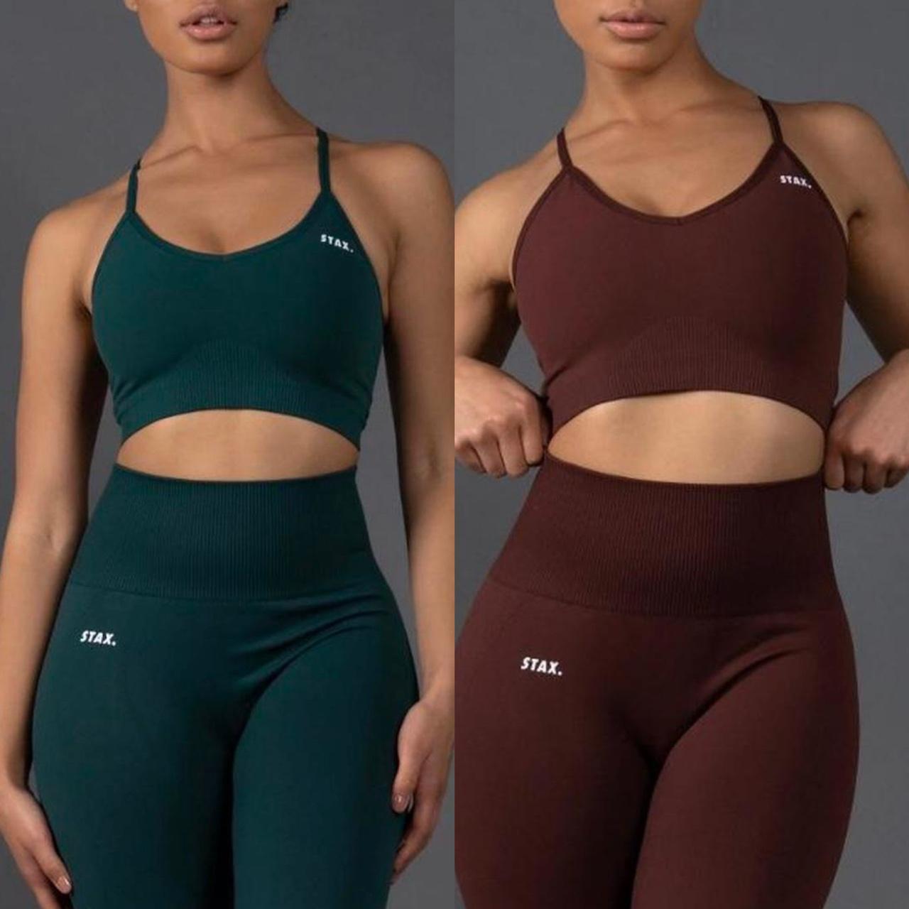 2x Stax Sports Bras -One green, one brown -The Brown - Depop