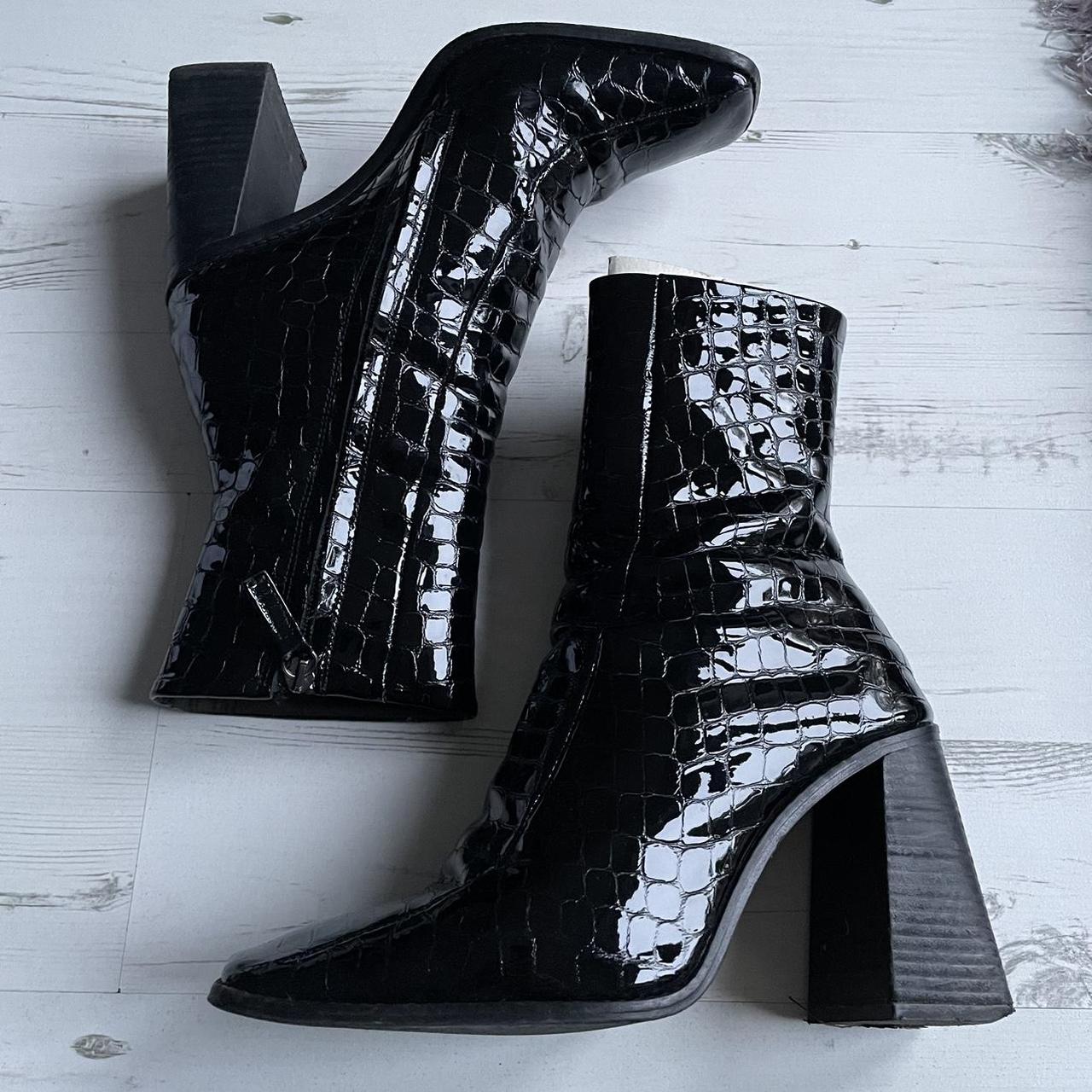 Croc Block Heel Black Patent Crocodile Ankle Boots Crocodile Effect Topshop  Crocodile Boots TOPSHOP Patent Croc-