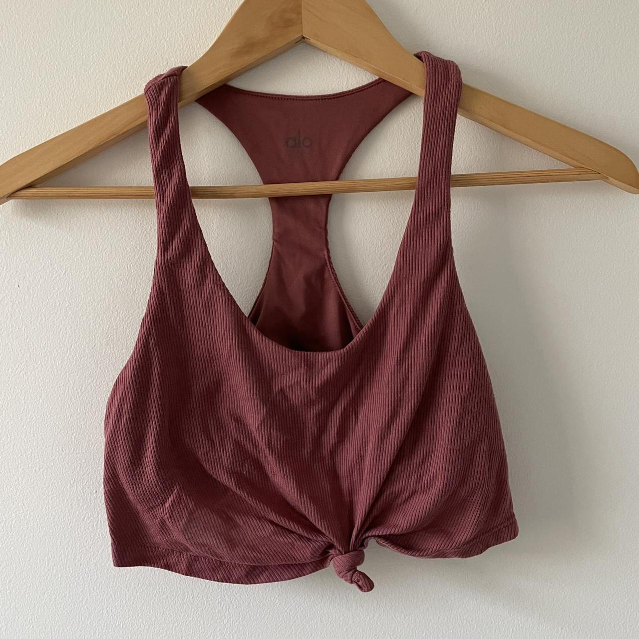 ALO YOGA ribbed knot bra in rosewood shelf bra