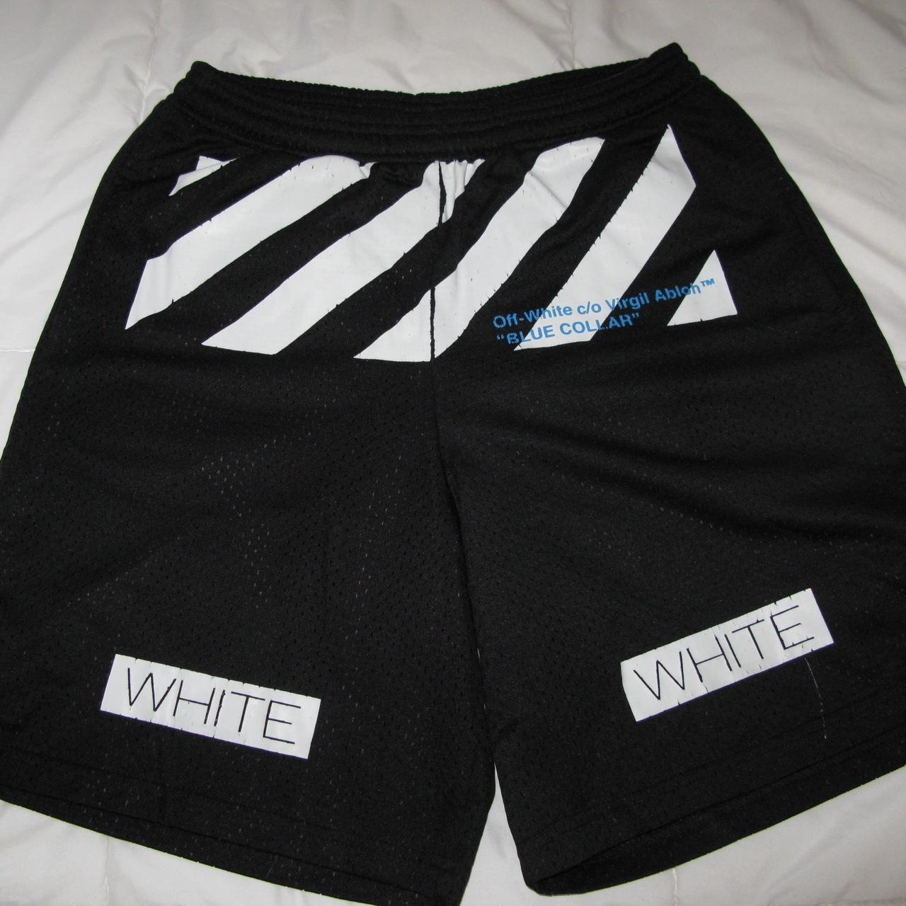 rare Off White Blue Collar Mesh Shorts Small paint. Depop