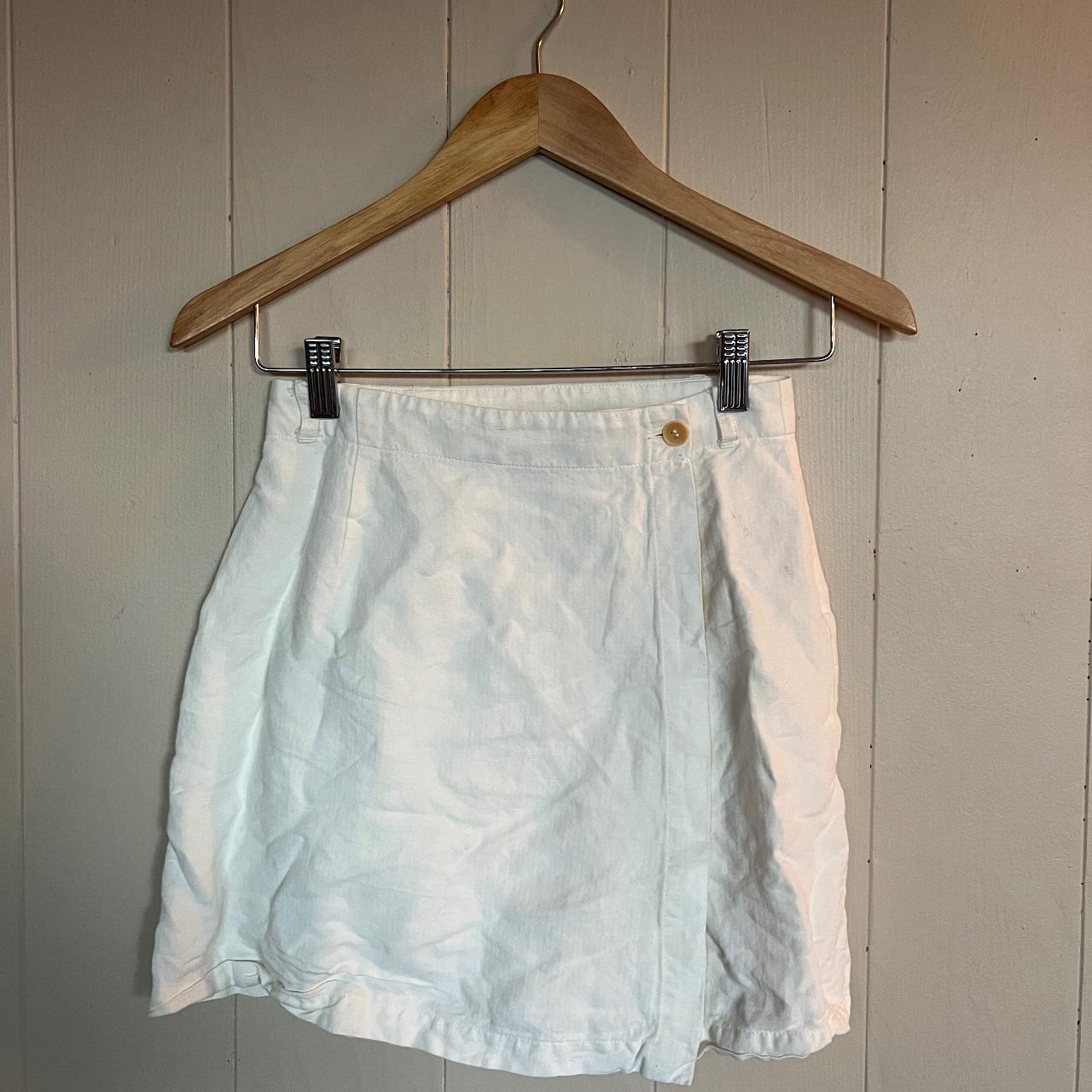 calvin klein white linen wrap mini skirt! so cute... - Depop