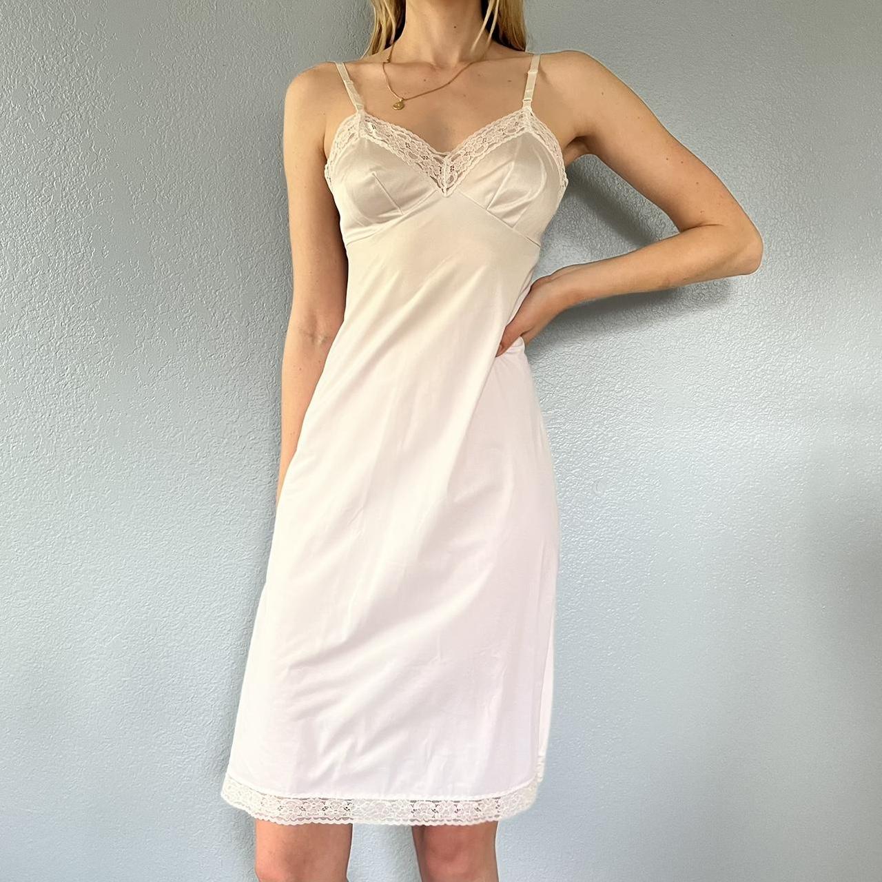 STUNNING white vintage satin or silk looking slip... - Depop