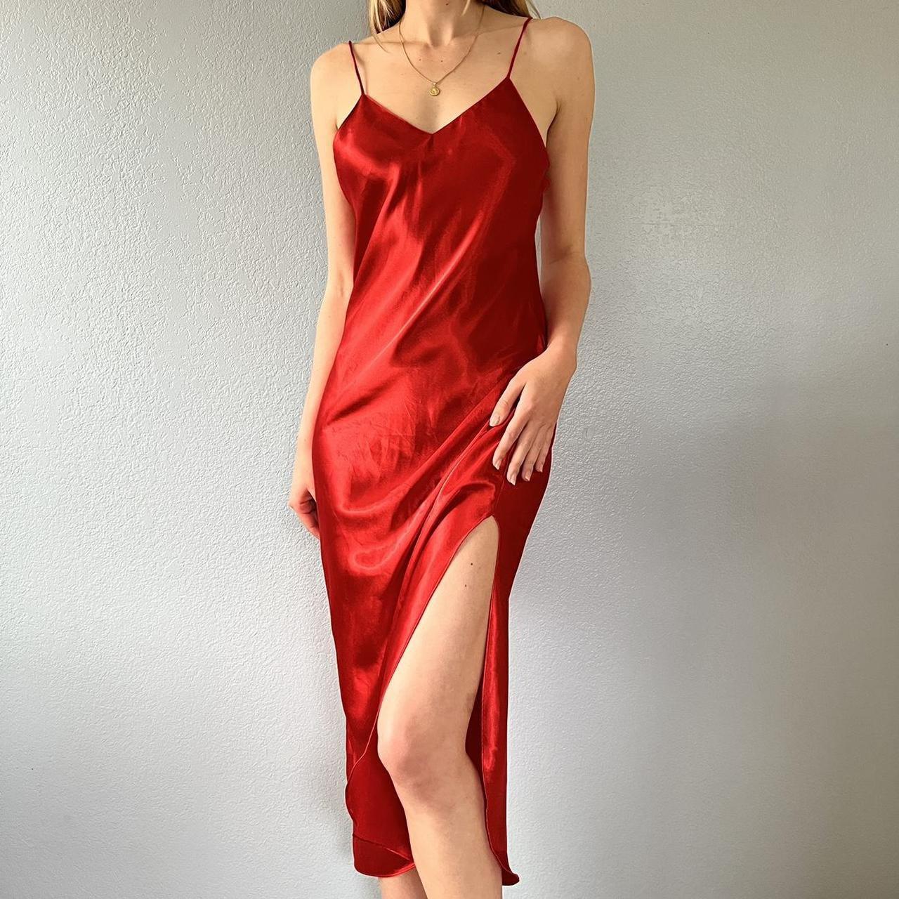 STUNNING red vintage slip dress with high slit