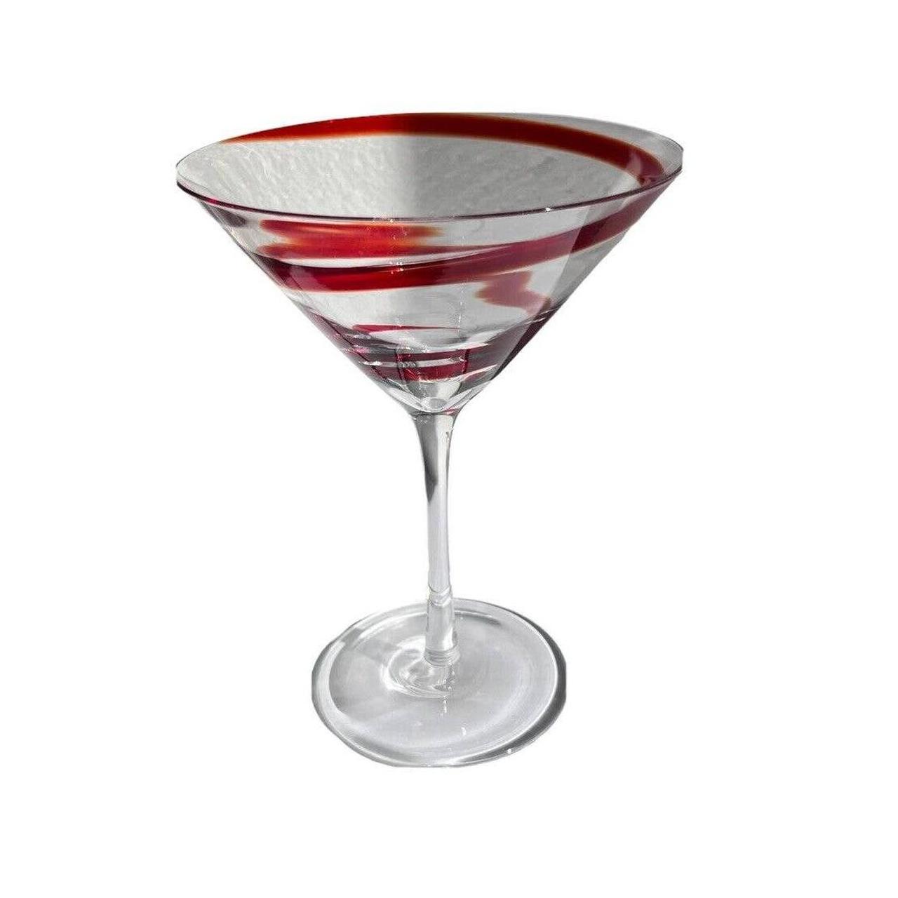 3 PIER 1 RED WHITE SWIRLS PEPPERMINT FUN MARTINI / COSMOPOLITAN GLASSES 7  1/2”T