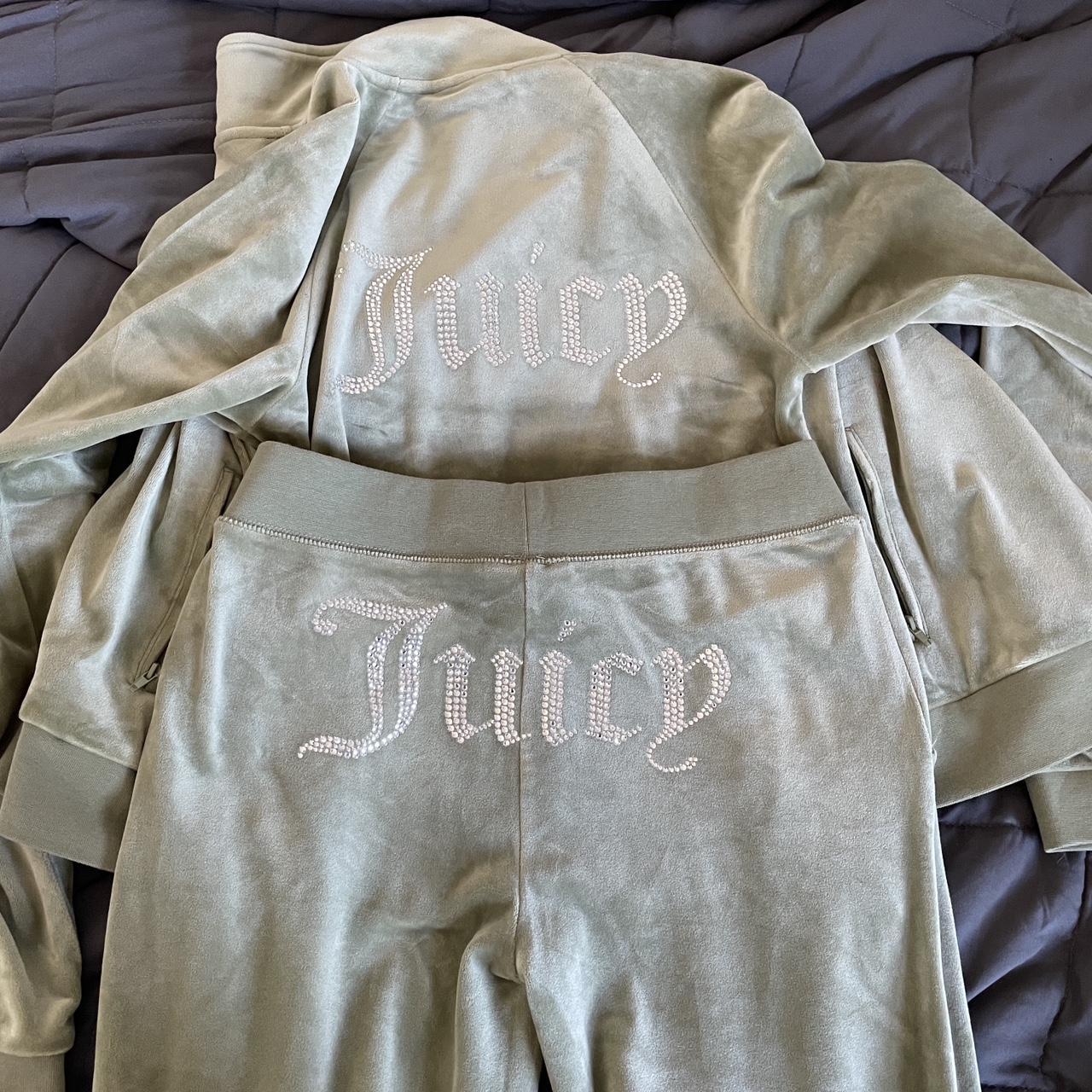 juicy couture tracksuit in sage / light green... - Depop