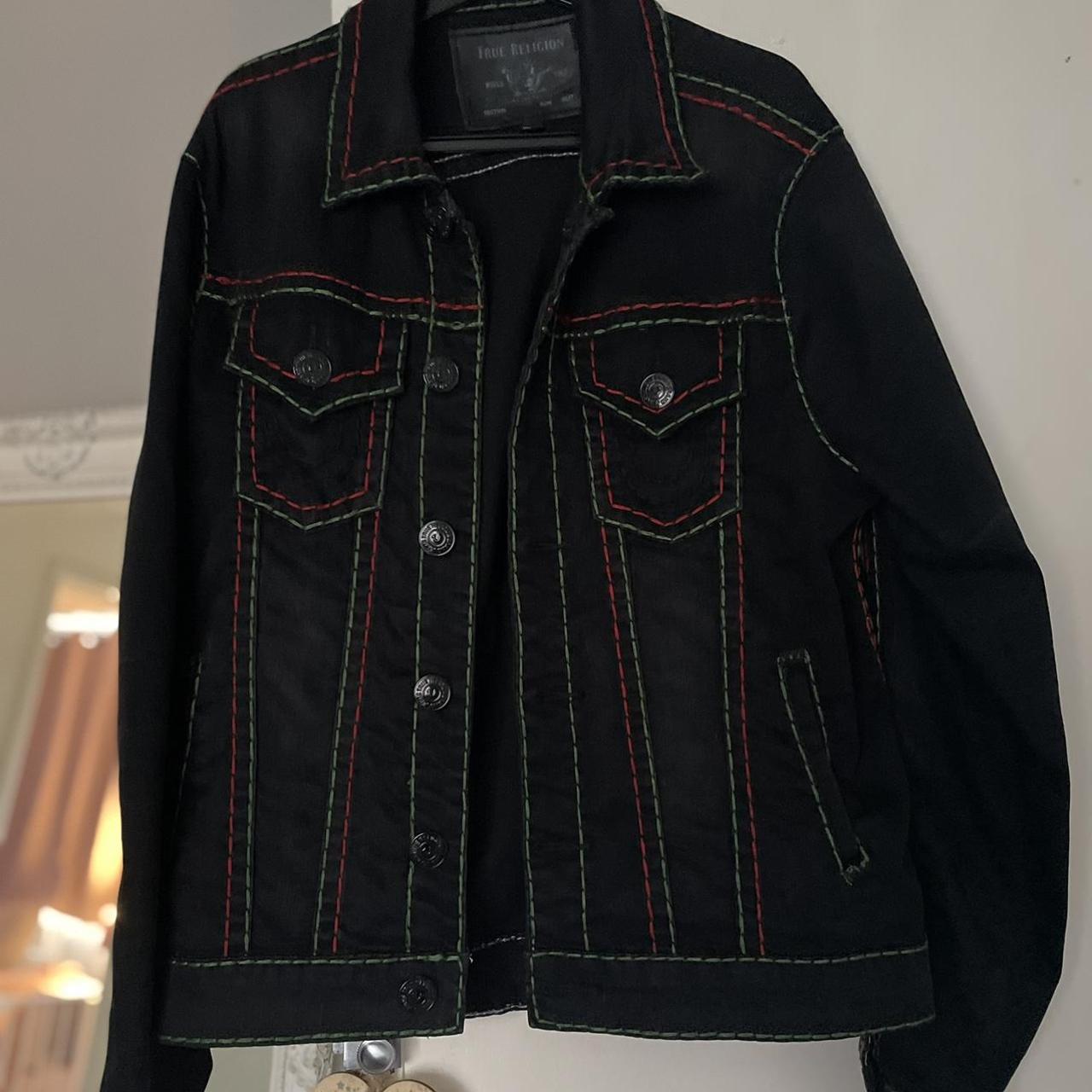 Black denim jacket True Religion, size large in... Depop