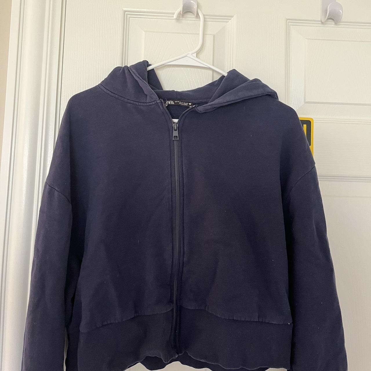 Zara Navy Blue Cropped ZipUp Size Medium Depop