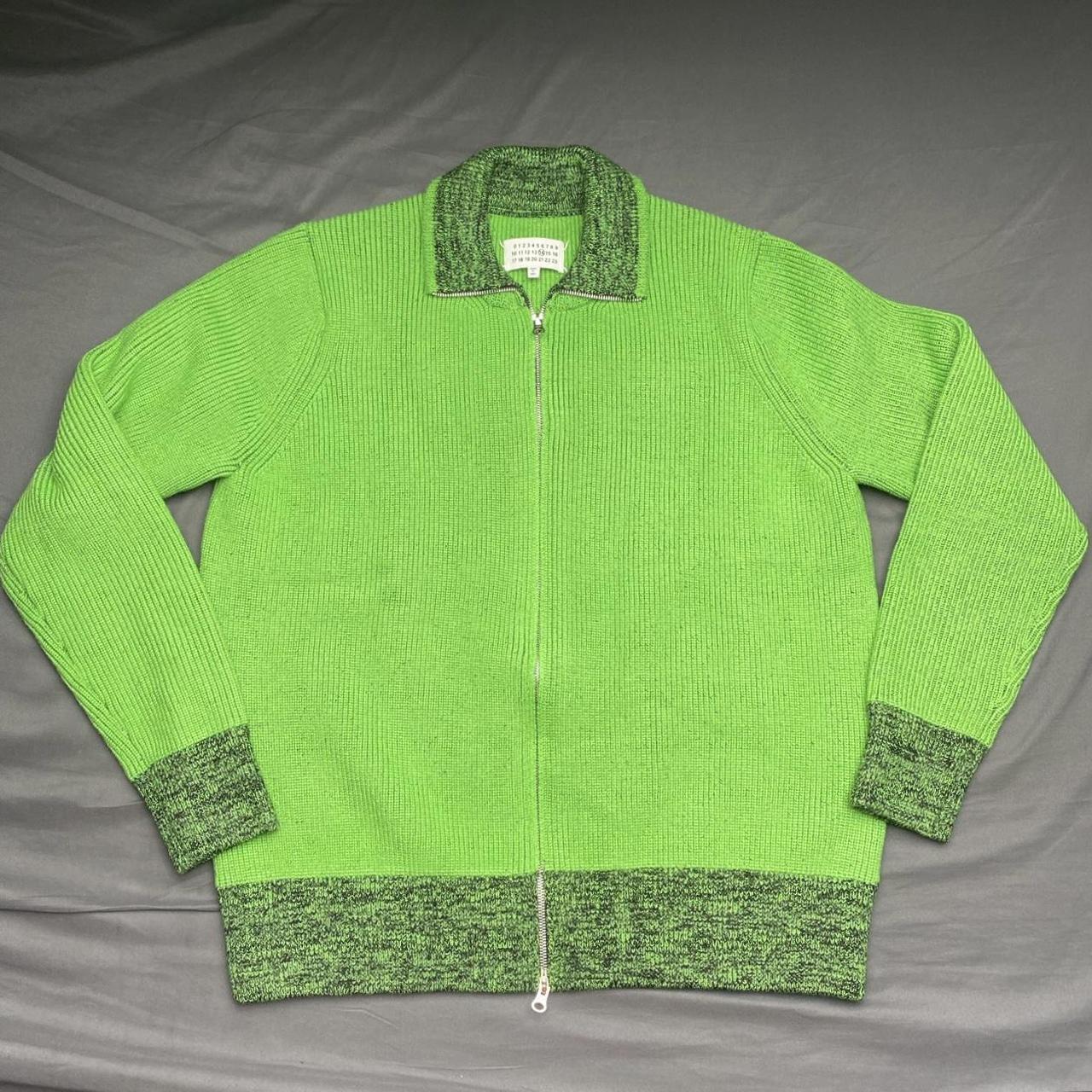 GREEN MAISON MARGIELA RIBBED KNIT FRONT ZIP | Depop