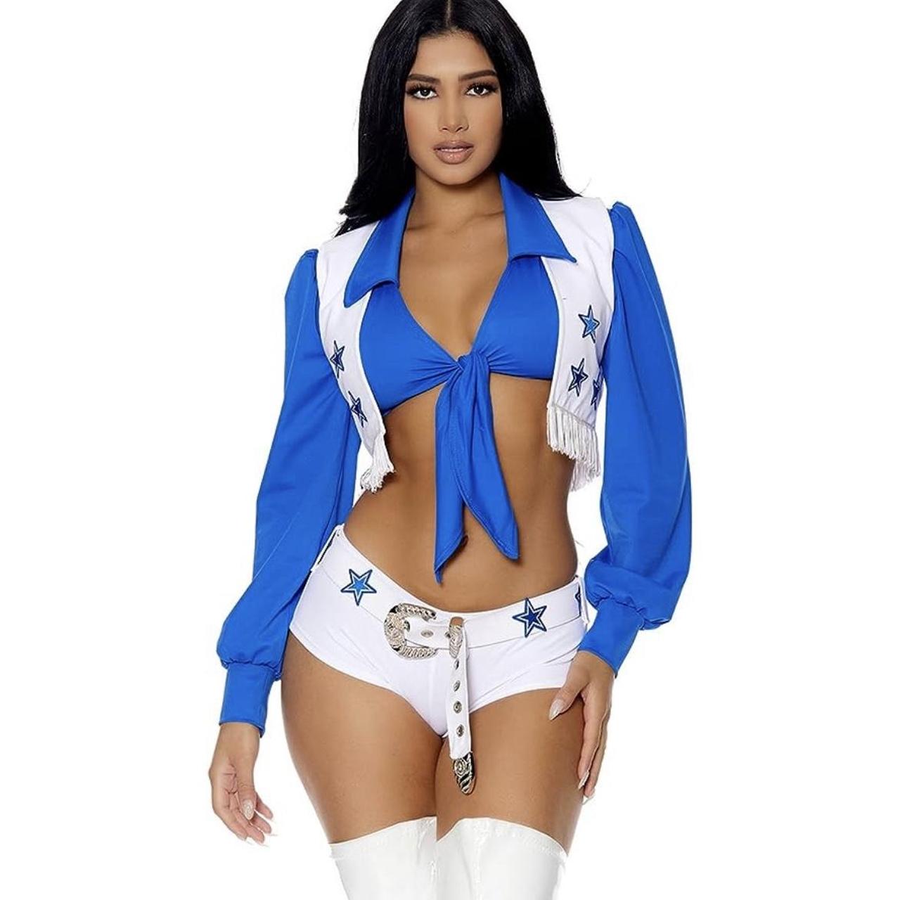 Cowgirl Cheerleader Costume, Blue and White Cowgirl Costume