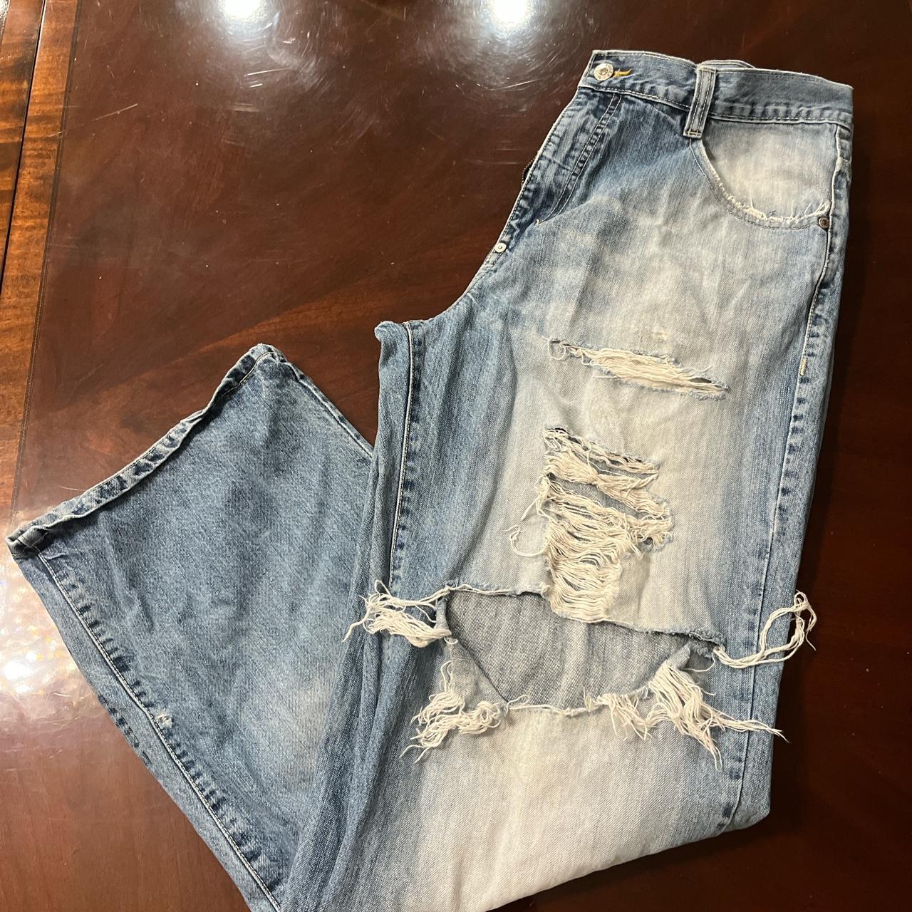 AVIREX BAGGY THRASHED DENIM JEANS LIGHT WASHED SIZE... - Depop