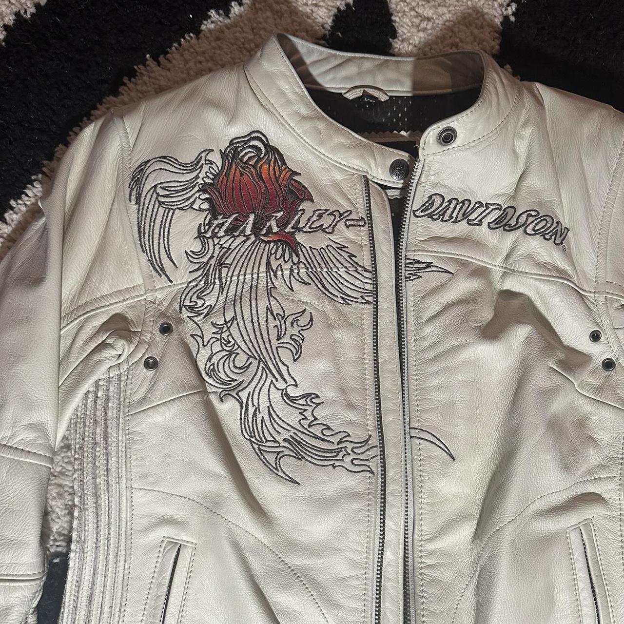 White Leather Harley Davidson Jacket By American... - Depop