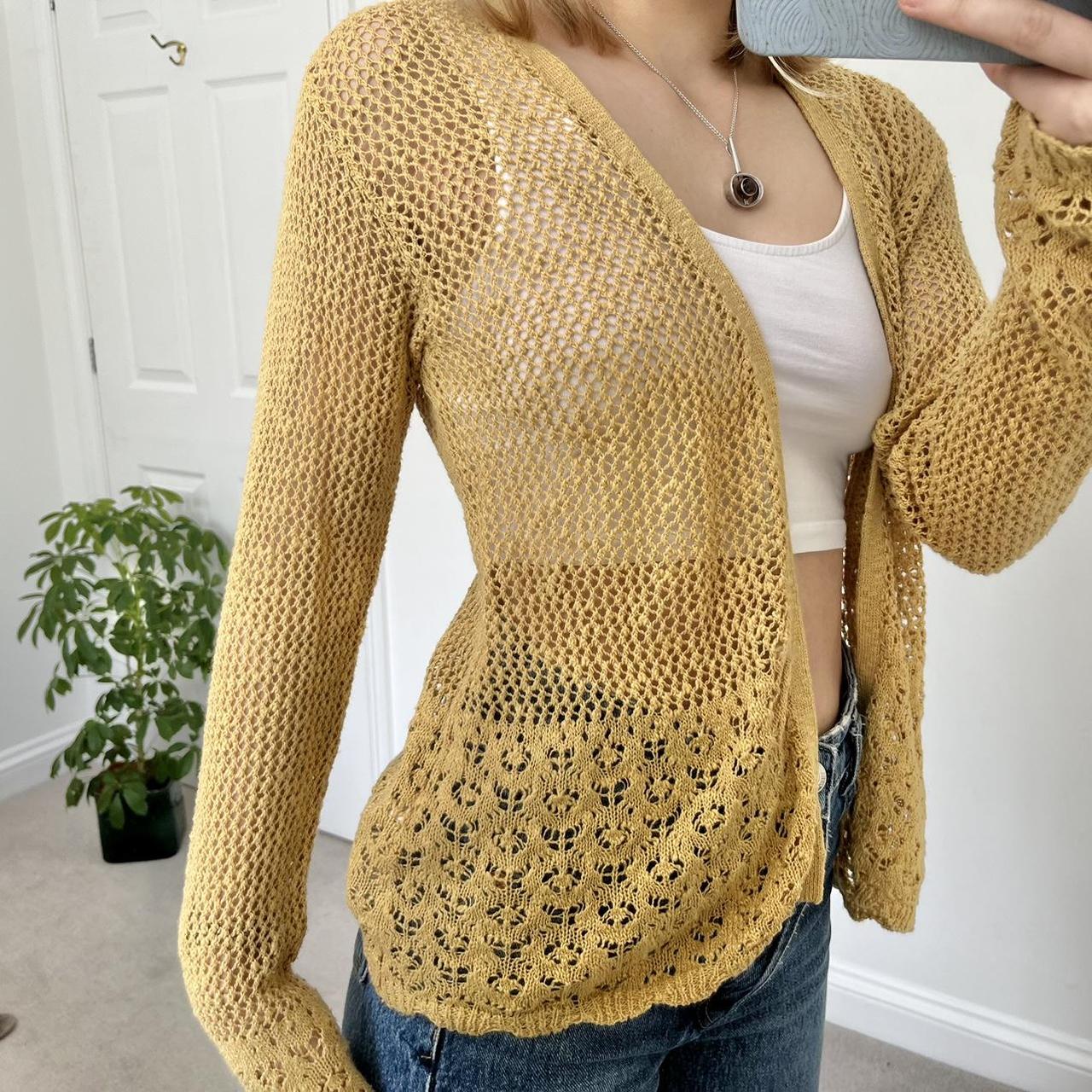 Gorgeous yellow crochet cardigan Fat Face Size 8 Depop