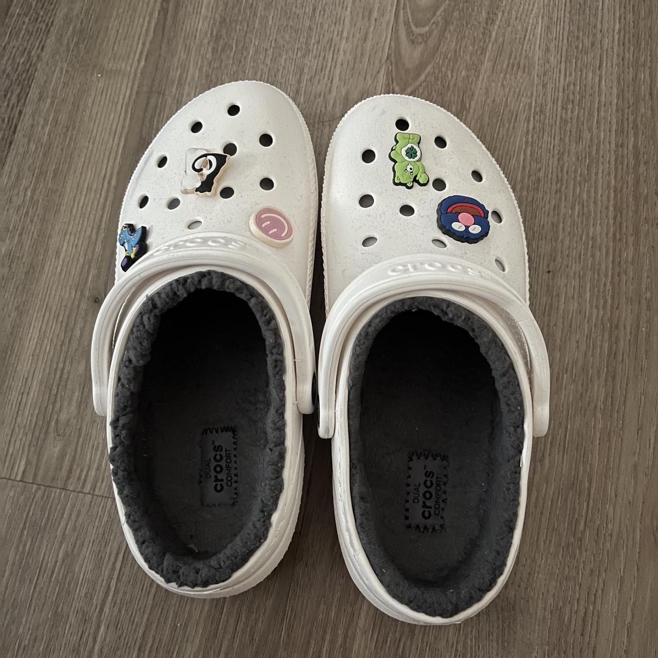white fuzz lined crocs! women’s size 8 men’s 6. in... Depop