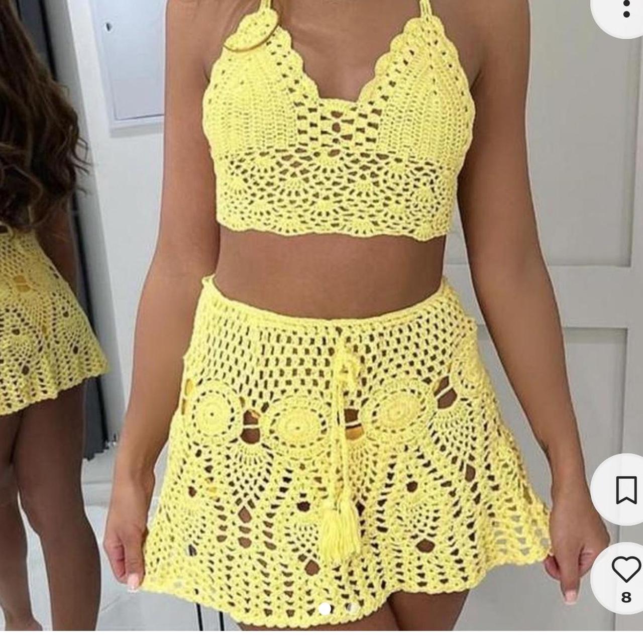 Yellow crochet set Only ever worn once for a few... - Depop
