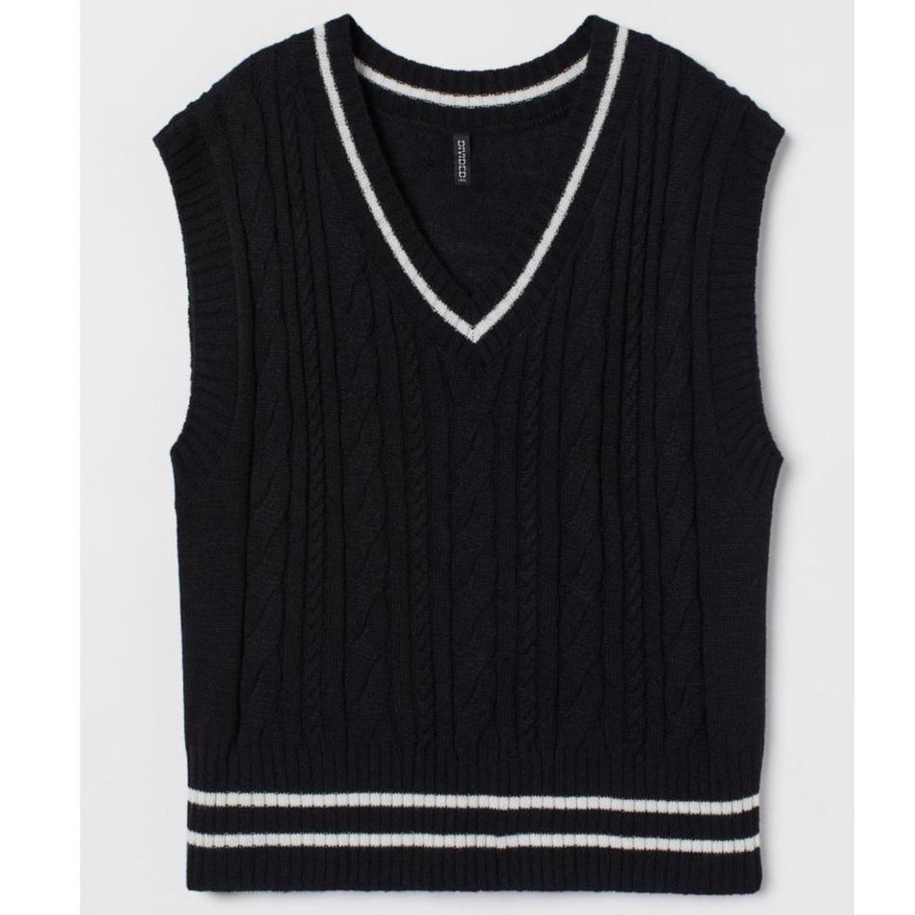 Black cable knit sweater vest White contrast stripes... Depop
