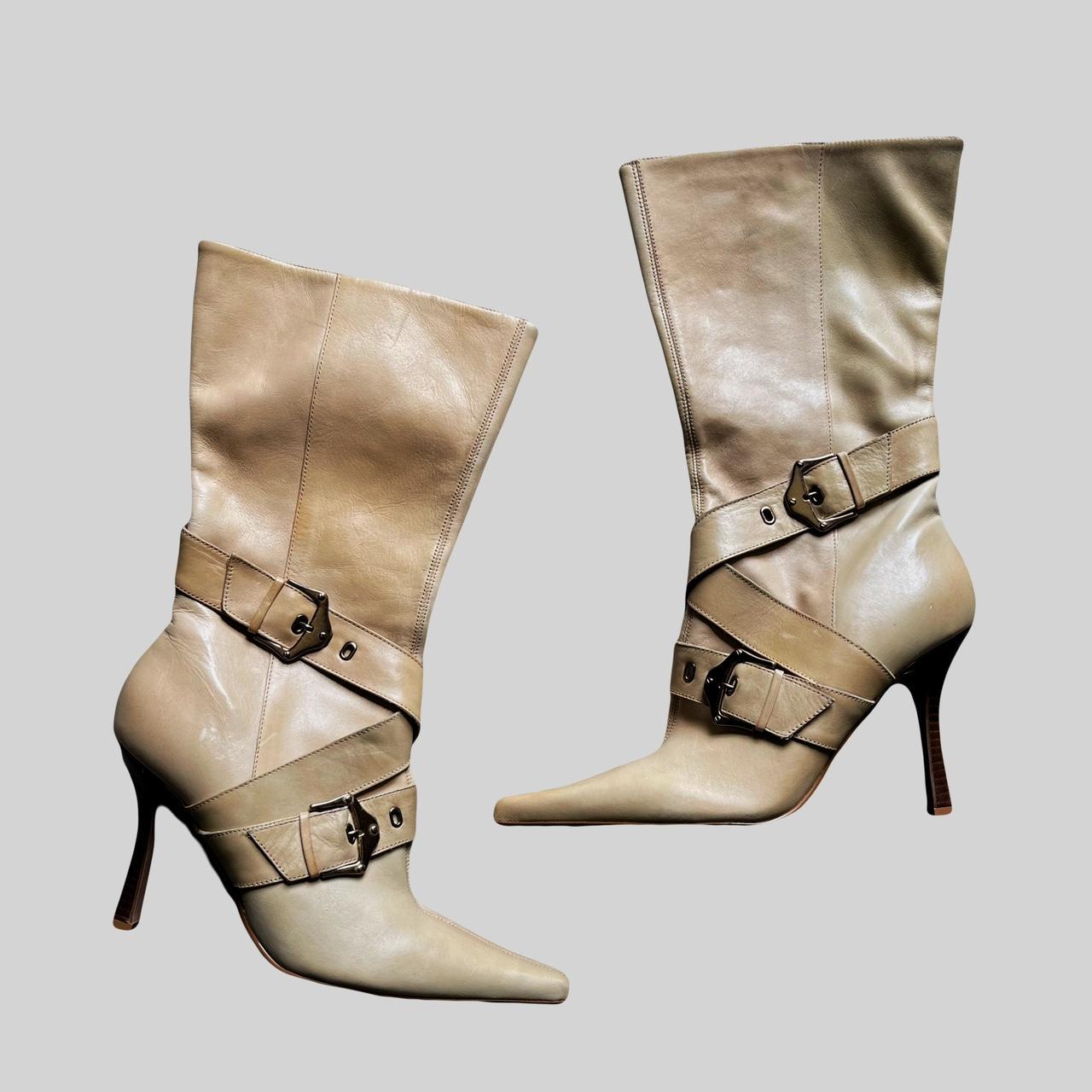 Vintage Faith Beige Chunky Gold Buckle Boots Faith... - Depop